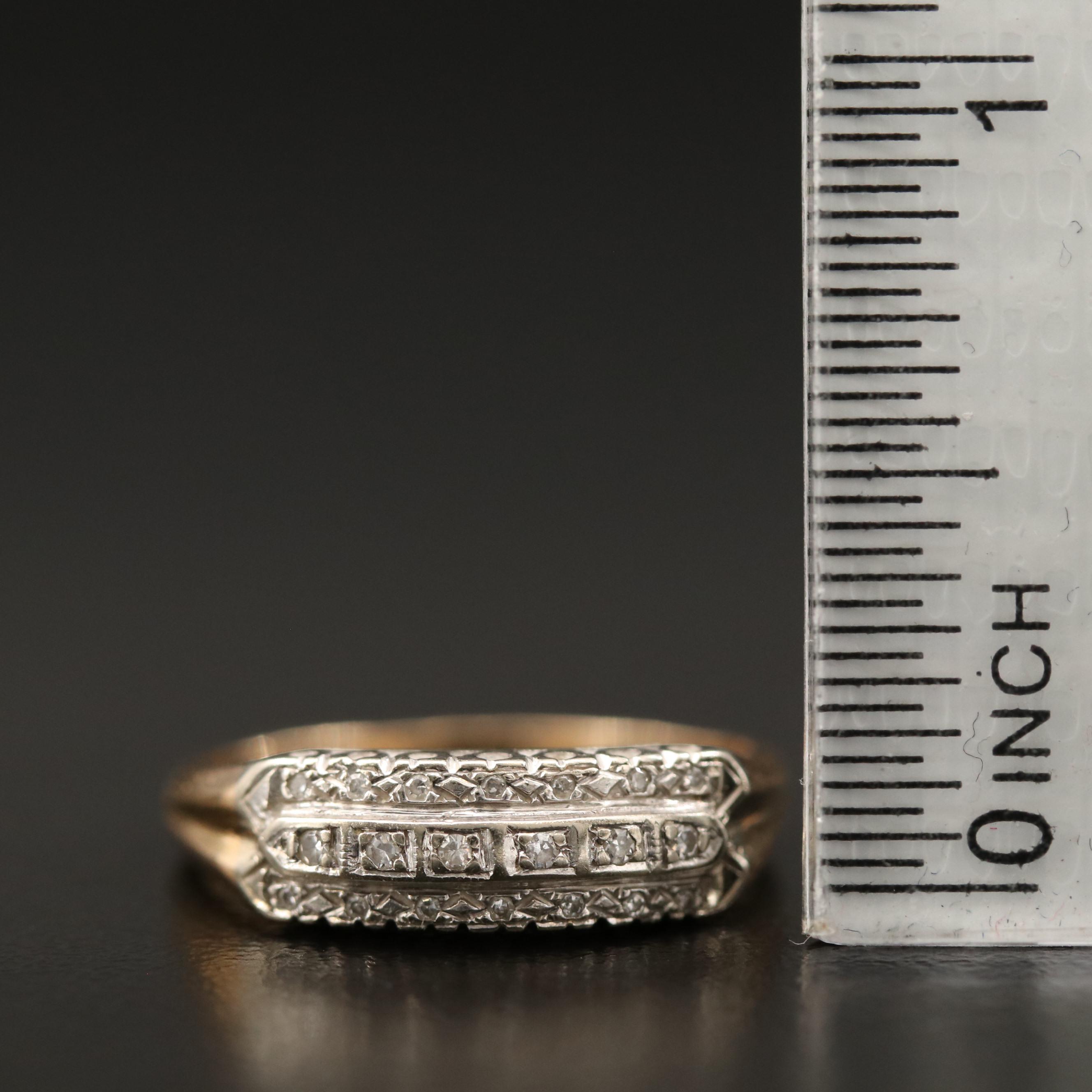 1950's 14K Triple Row Diamond Band