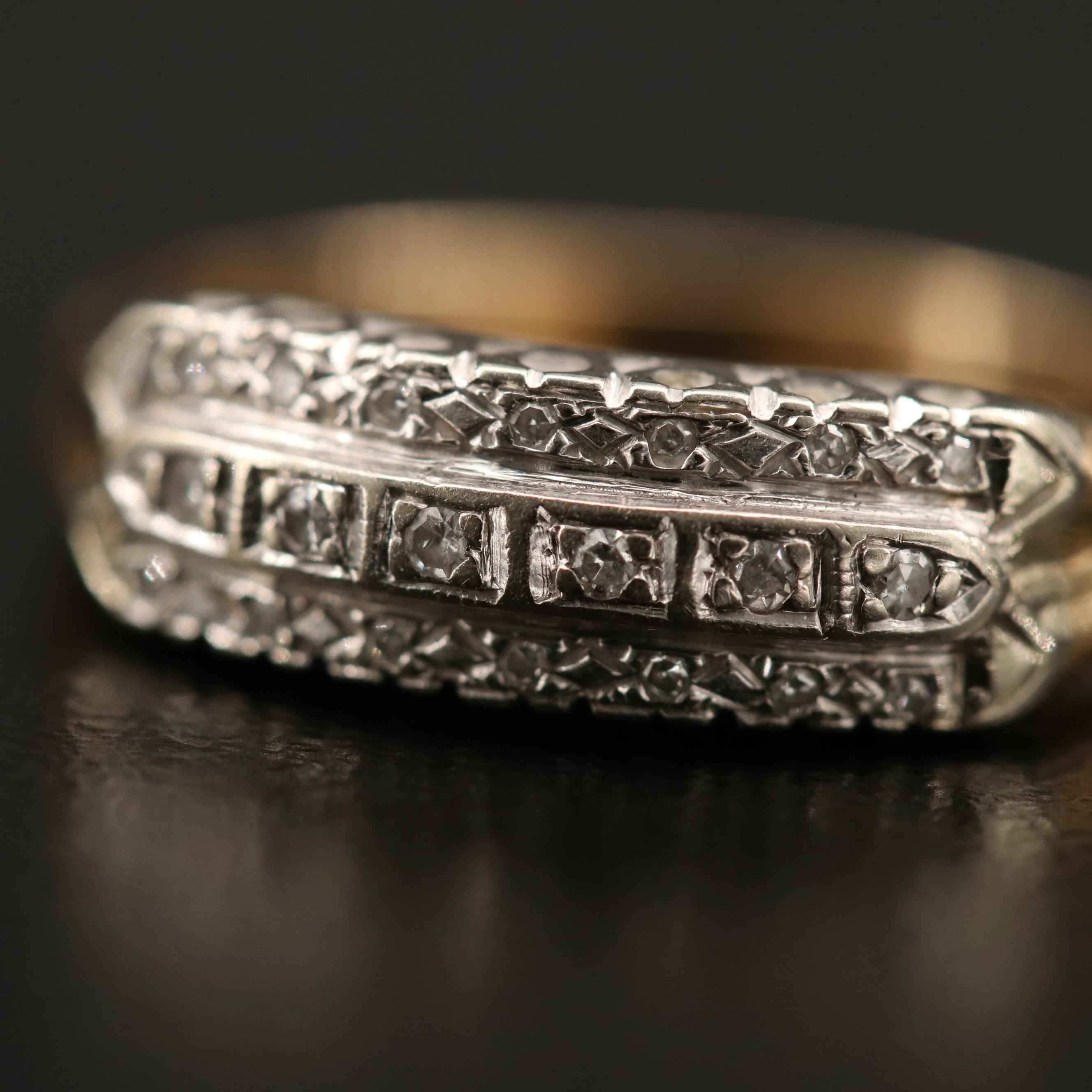 1950's 14K Triple Row Diamond Band