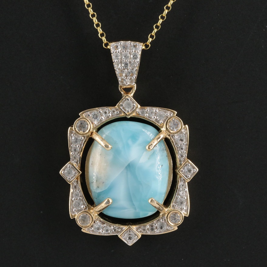 Stelring Larimar and White Sapphire Pendant Necklace