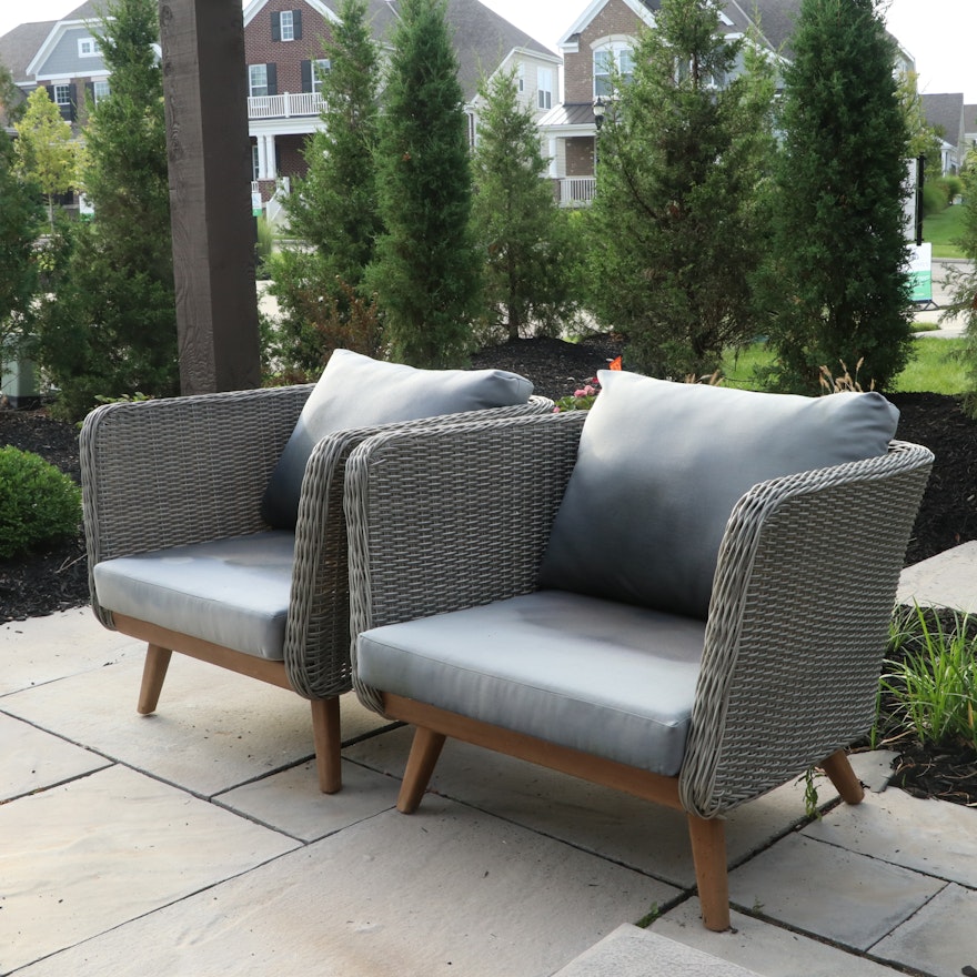 Woven Resin Patio Chairs with Cushions and Pillows, Contemporary