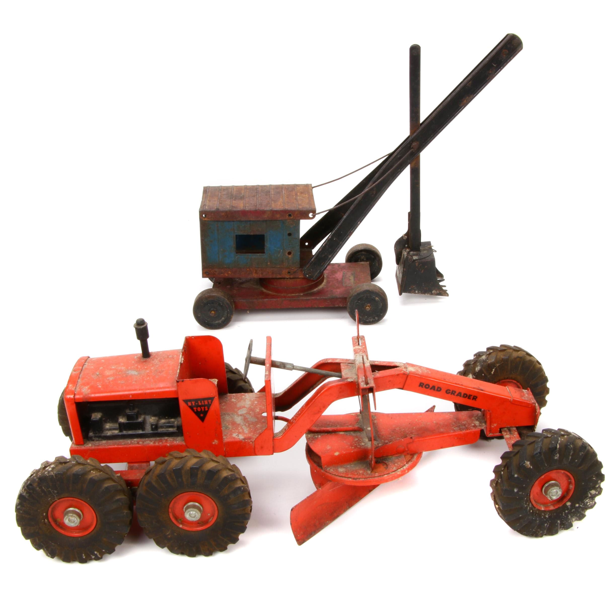 NY-Lint "Road Grader" and Structo "Excavator" Construction Toys, Vintage