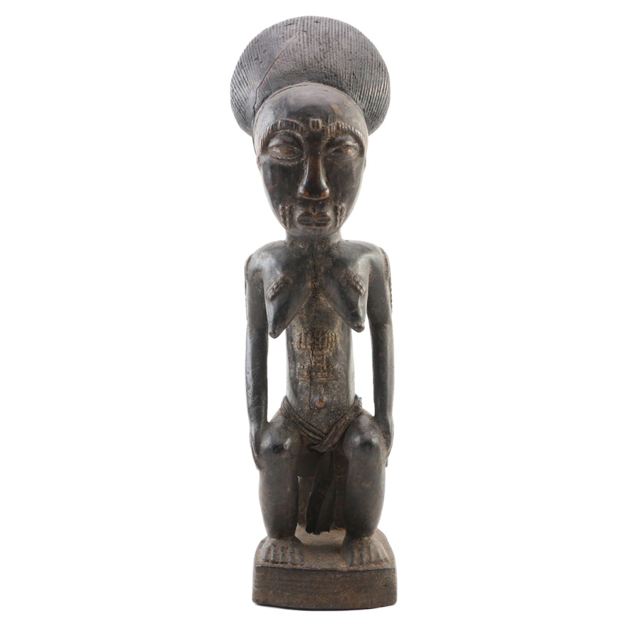 Baule Wood Carved Seated Figure, 20th Century