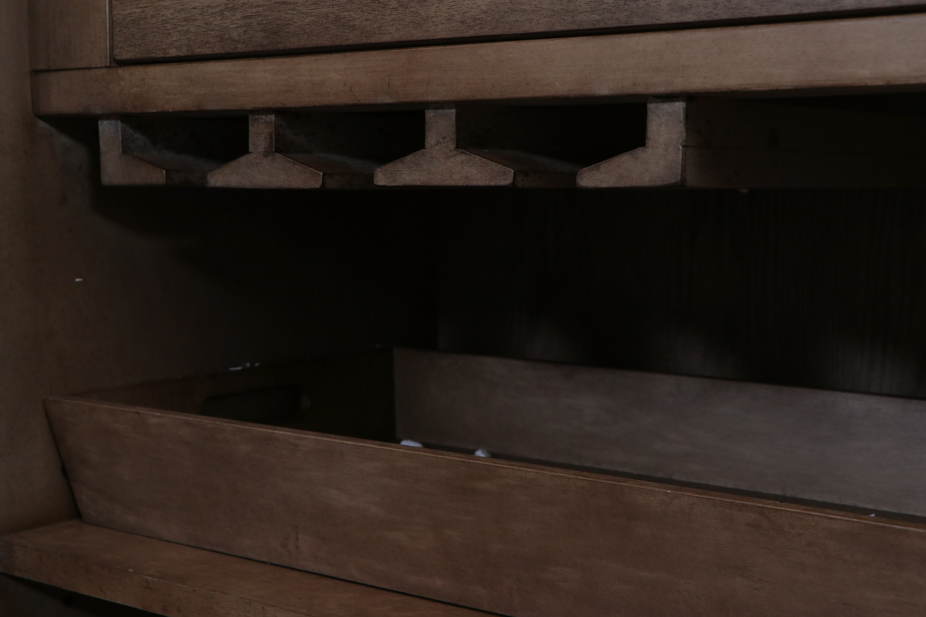 Driftwood Finish Wine Cabinet with Mirrored Doors, Contemporary