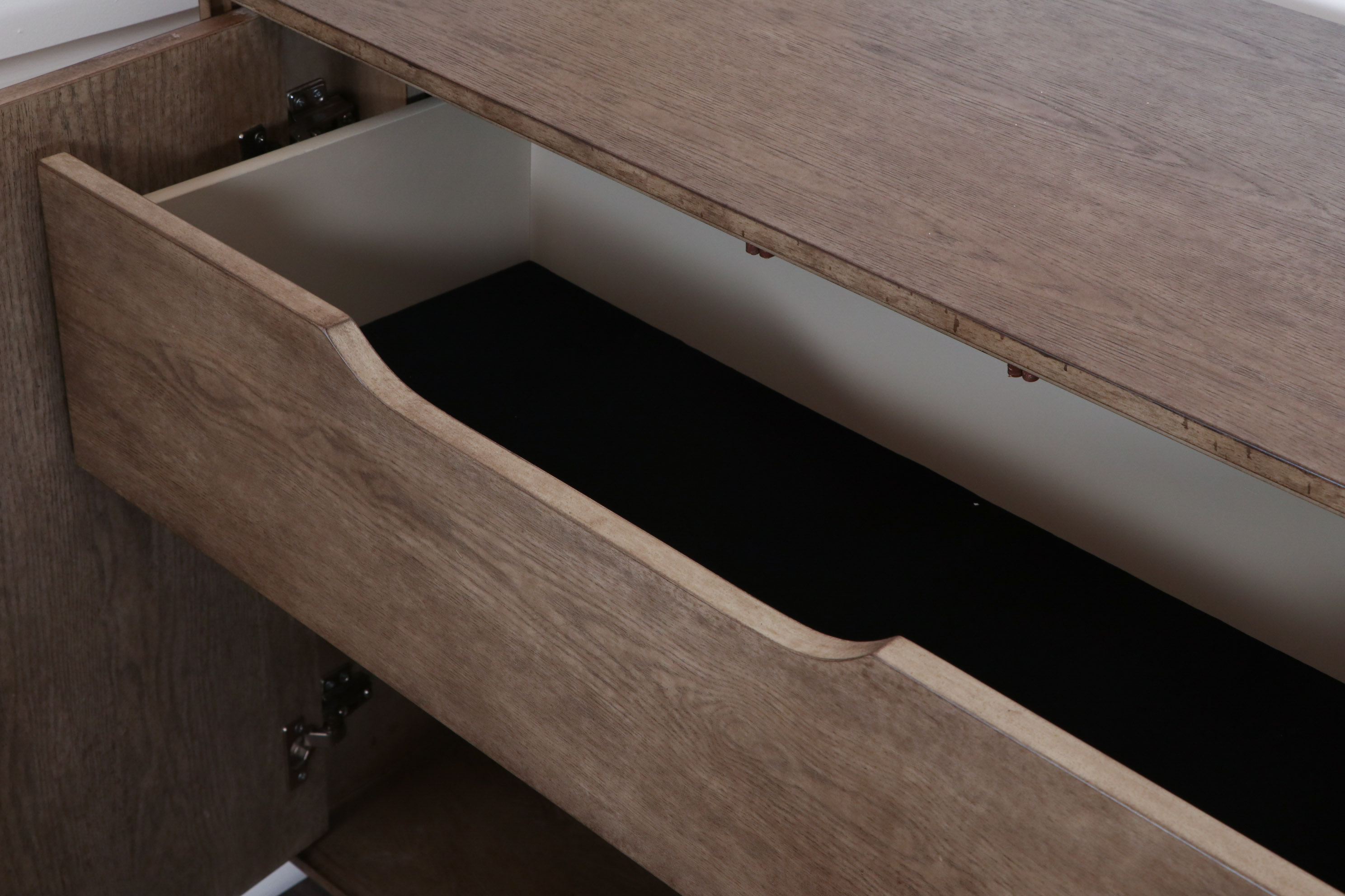 Driftwood Finish Wine Cabinet with Mirrored Doors, Contemporary