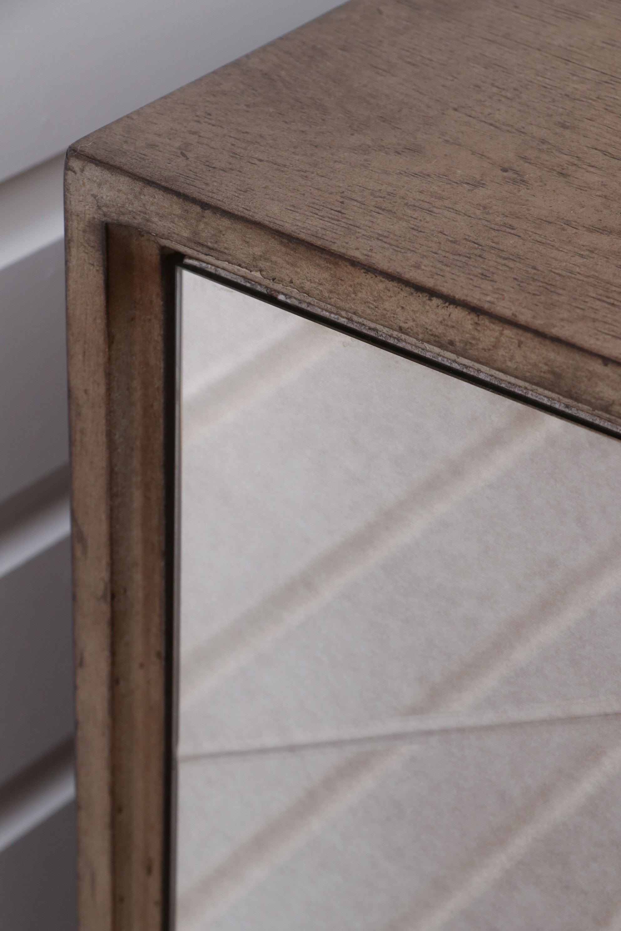 Driftwood Finish Wine Cabinet with Mirrored Doors, Contemporary