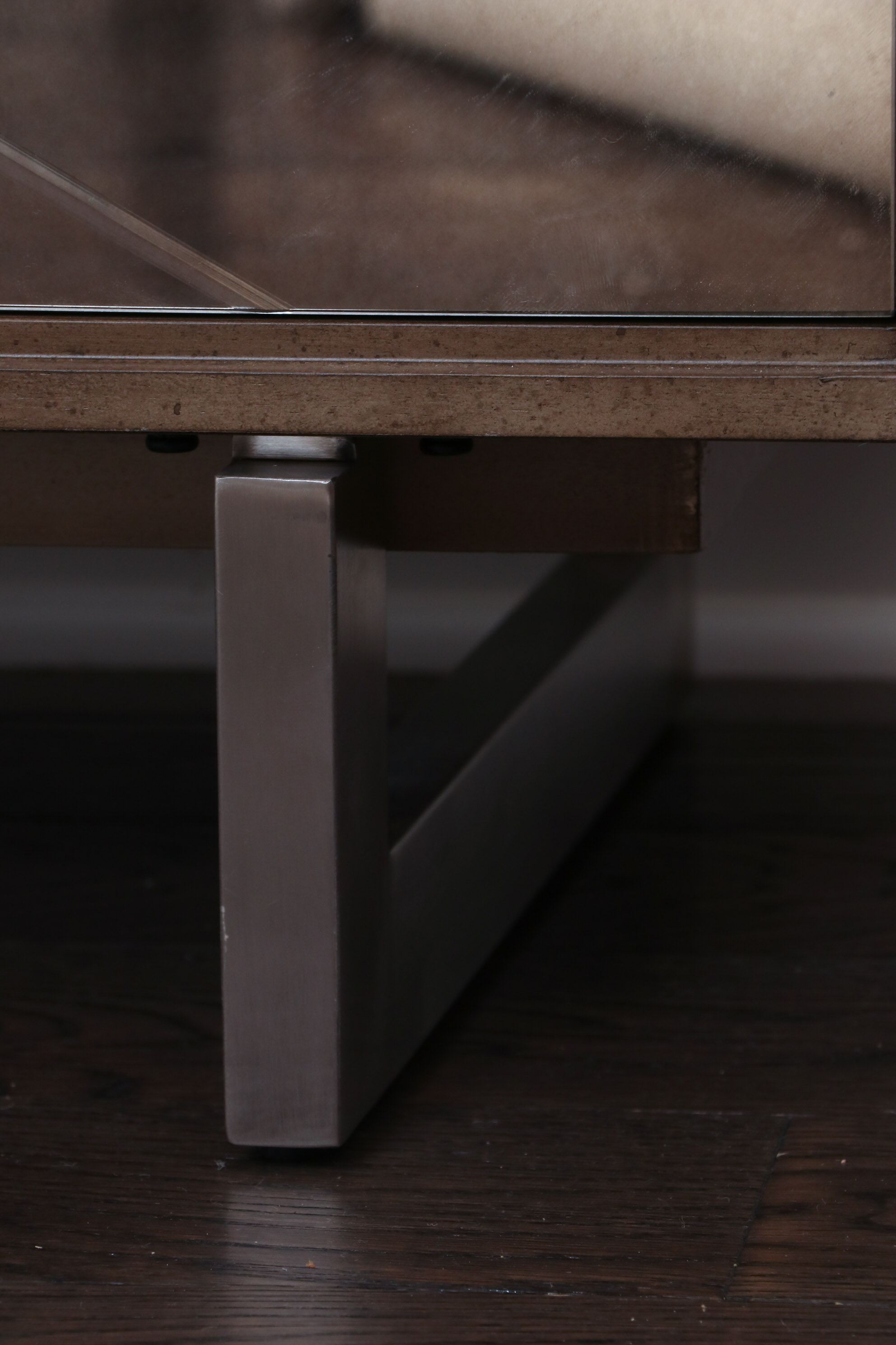 Driftwood Finish Wine Cabinet with Mirrored Doors, Contemporary