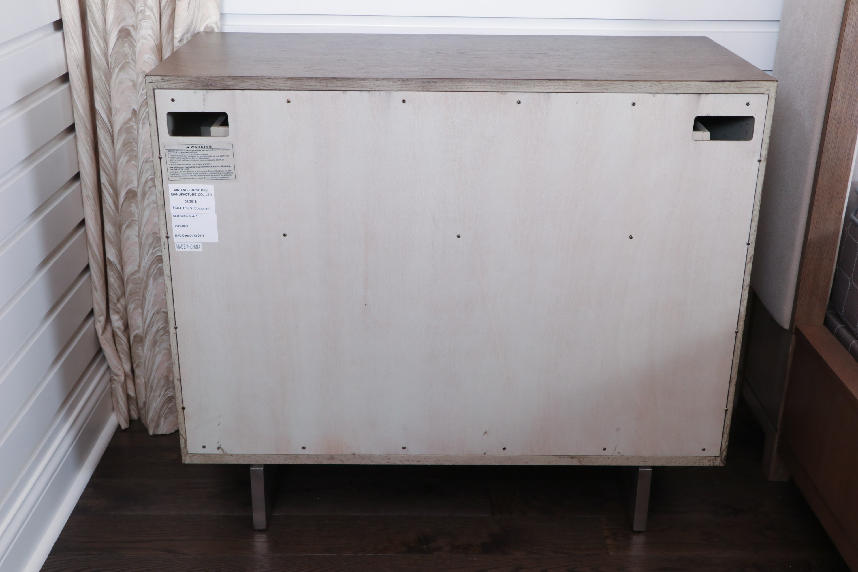 Driftwood Finish Wine Cabinet with Mirrored Doors, Contemporary