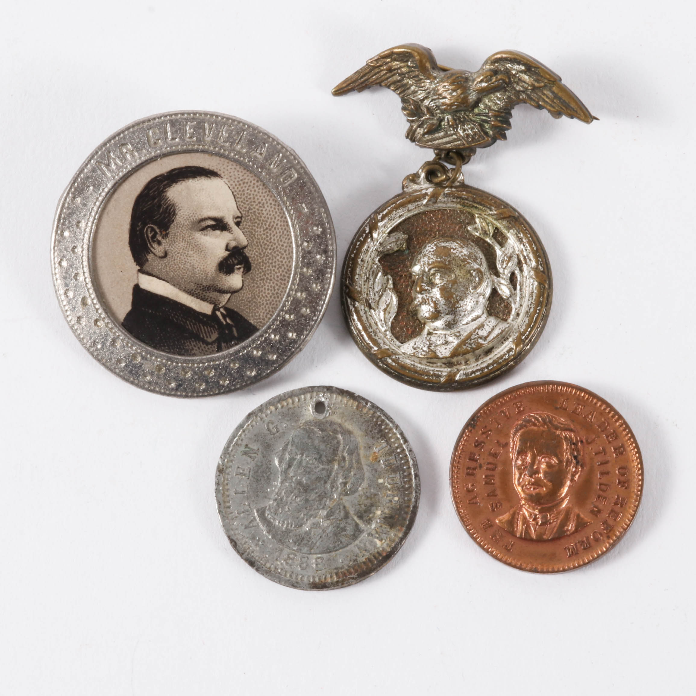 Samuel J. Tilden Copper Token, Grover Cleveland Portrait Button and More