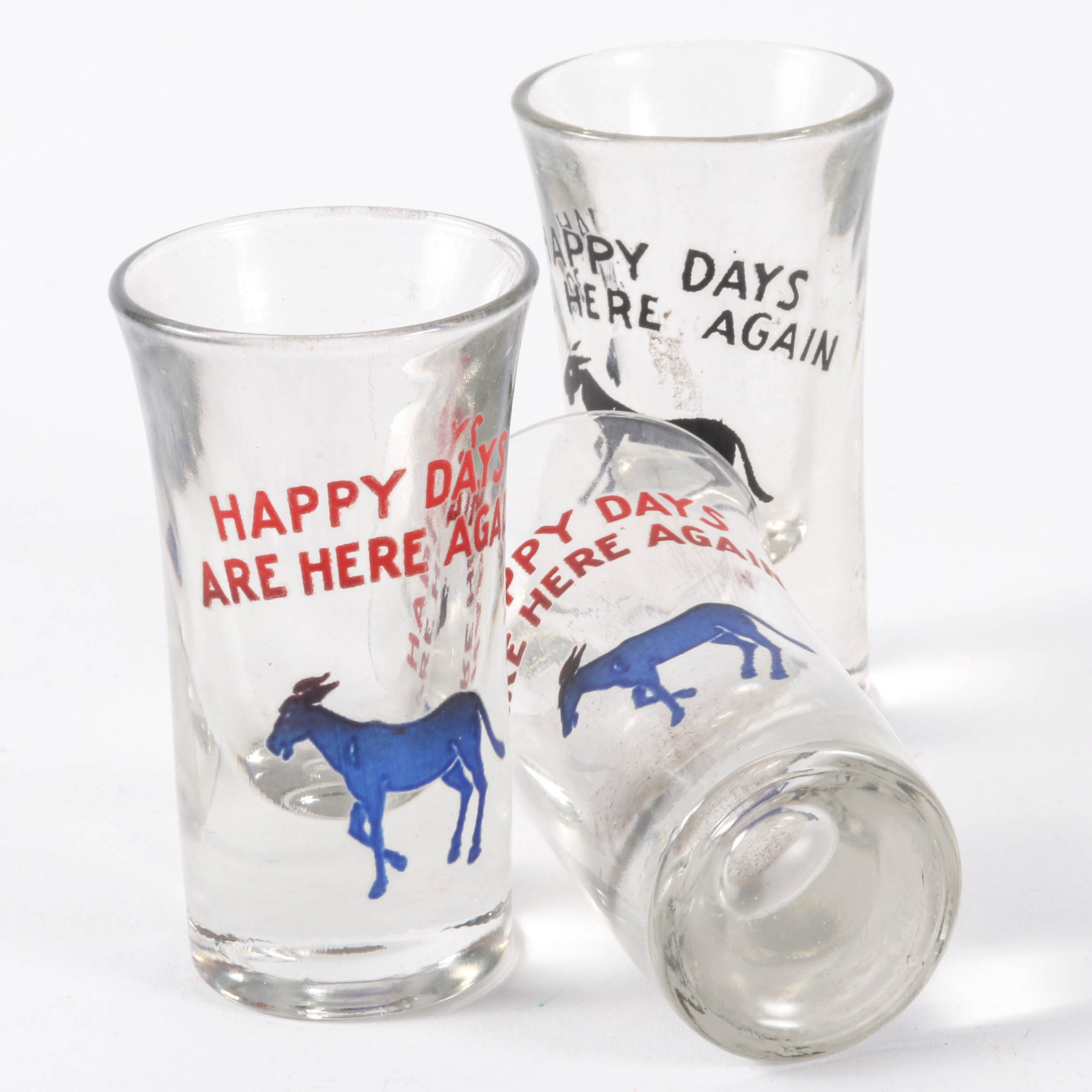 Franklin D. Roosevelt Campaign Era "Happy Days Are Here Again" Shot Glasses