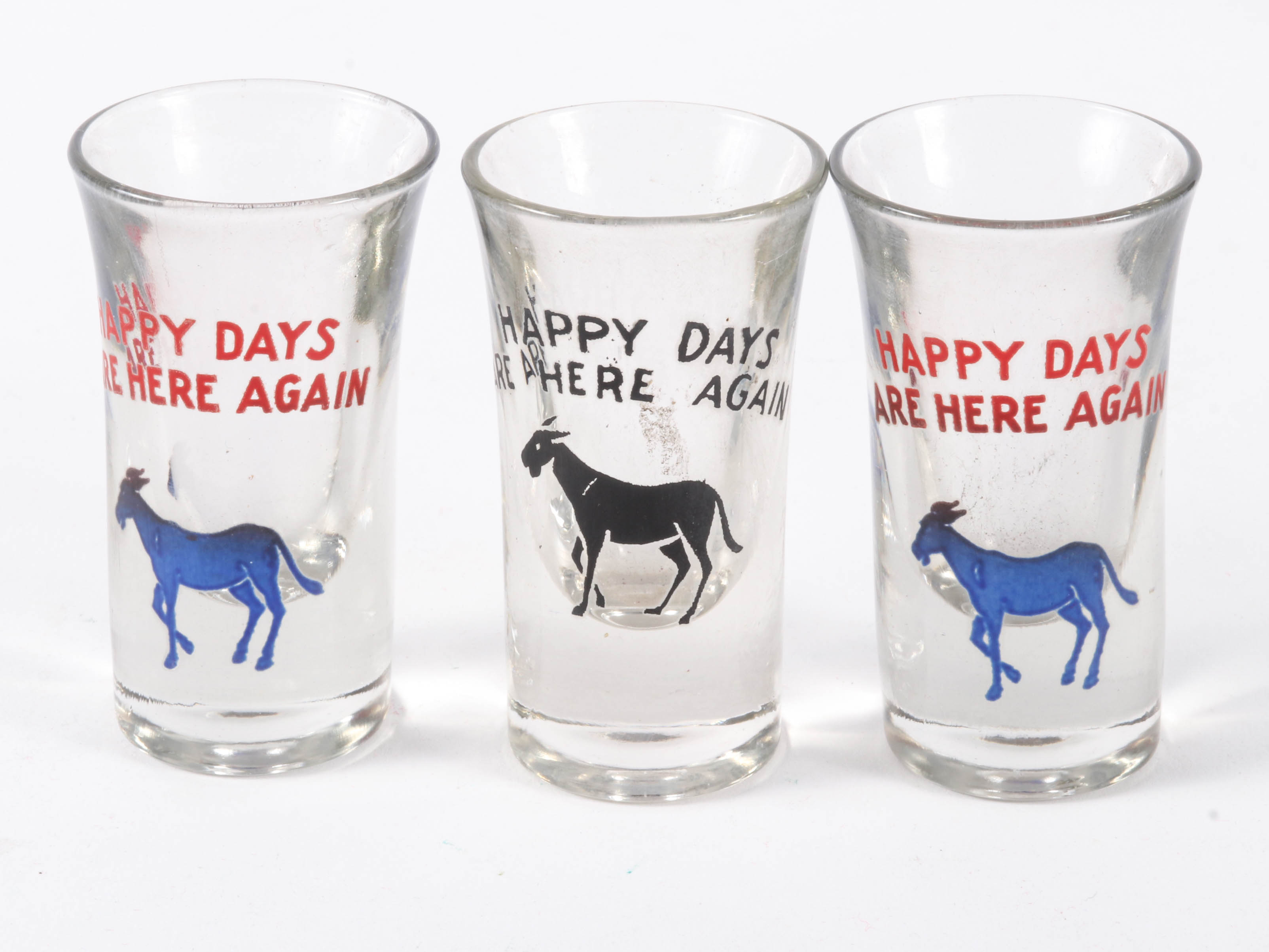Franklin D. Roosevelt Campaign Era "Happy Days Are Here Again" Shot Glasses