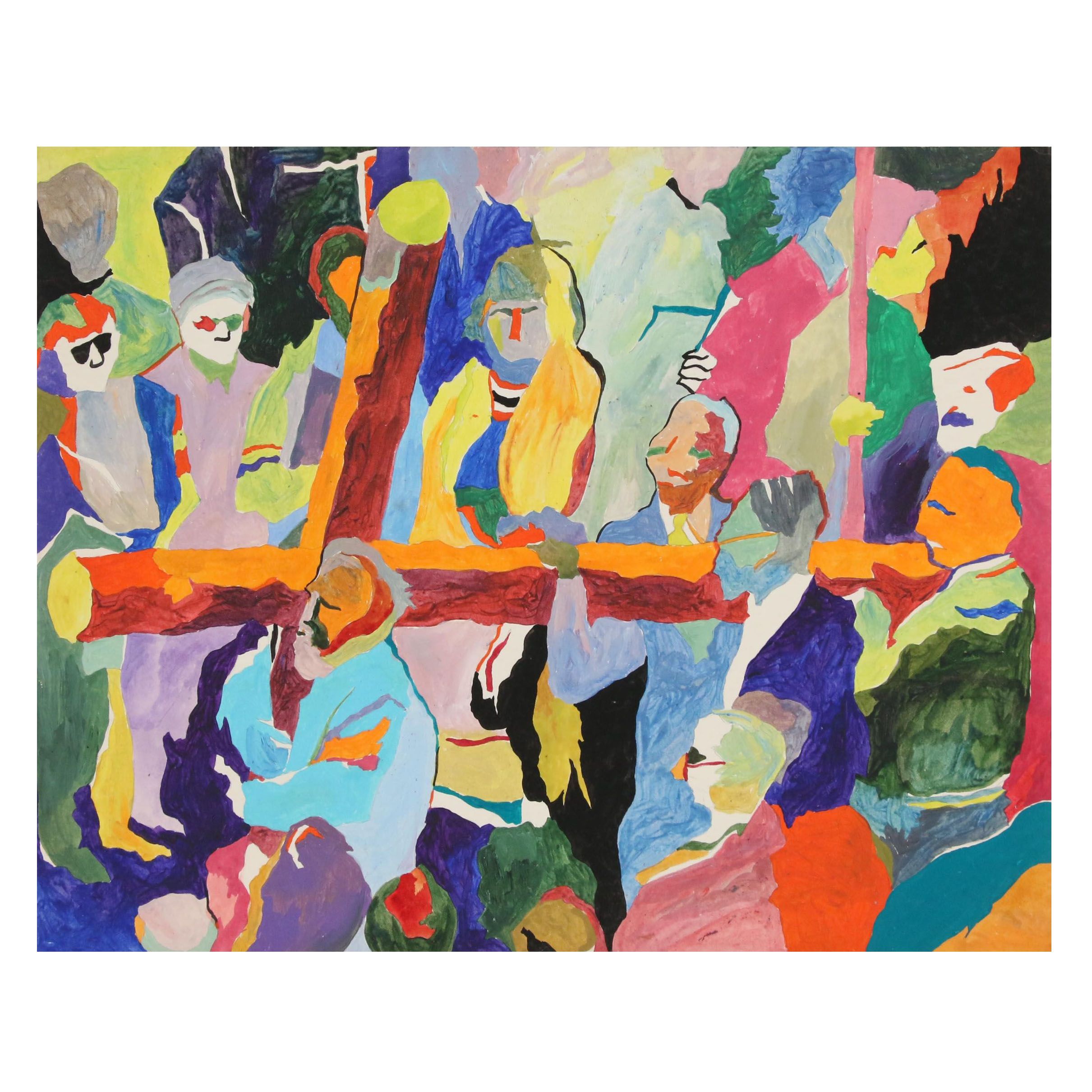 Robert W. Hasselhoff Abstract Figural Mixed Media Painting