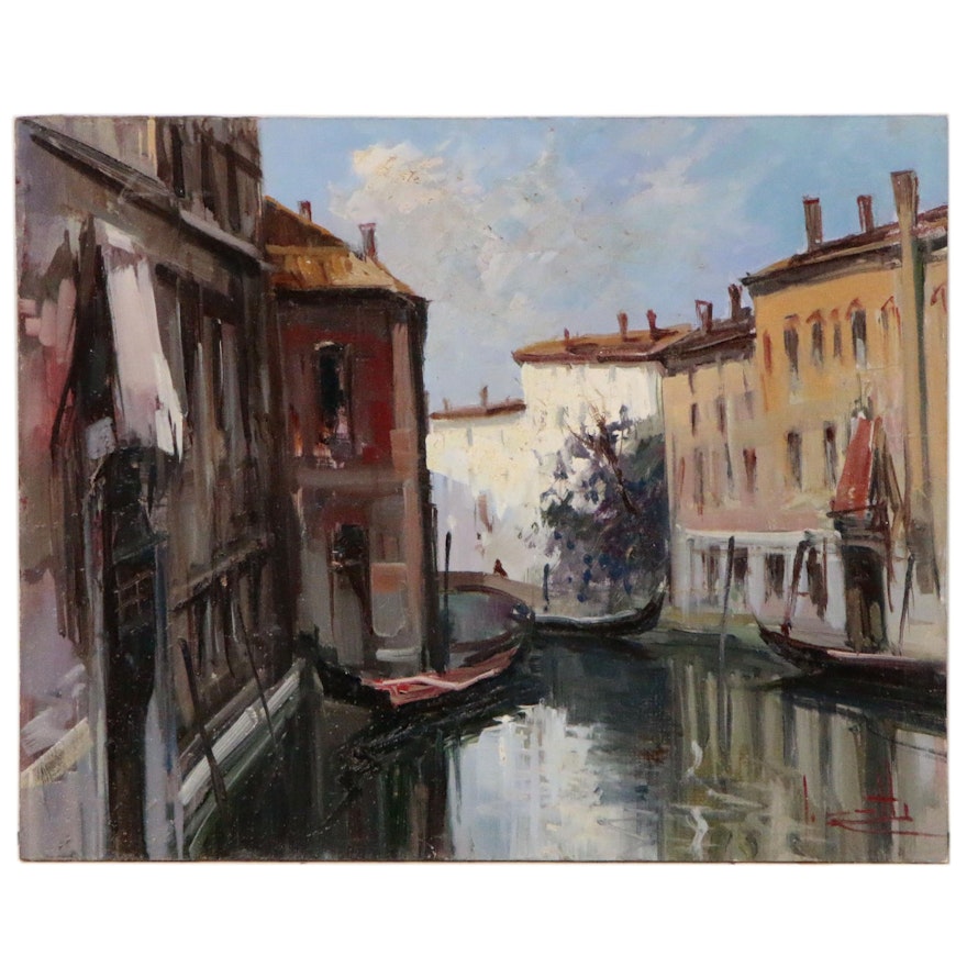 Claudio Simonetti Oil Painting of Venetian Canal Scene