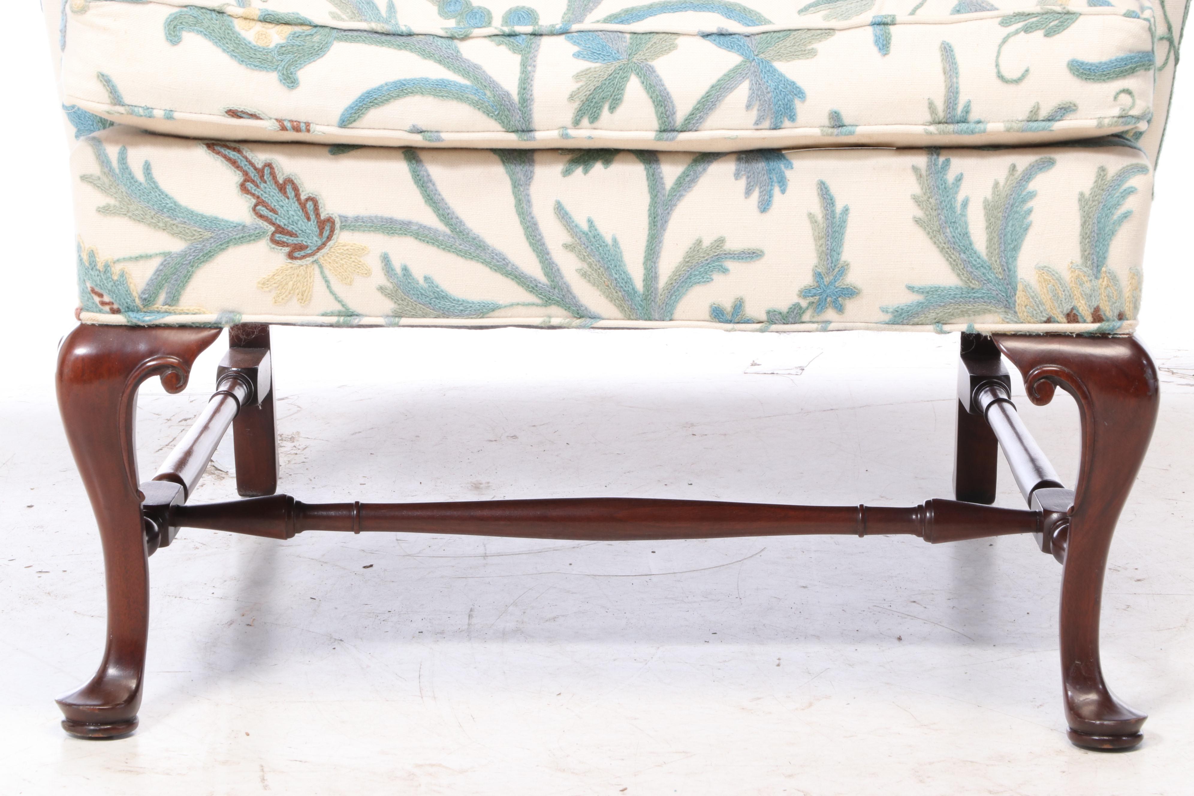 Southwood Reproductions George II Style Mahogany & Crewelwork Wingback Armchair