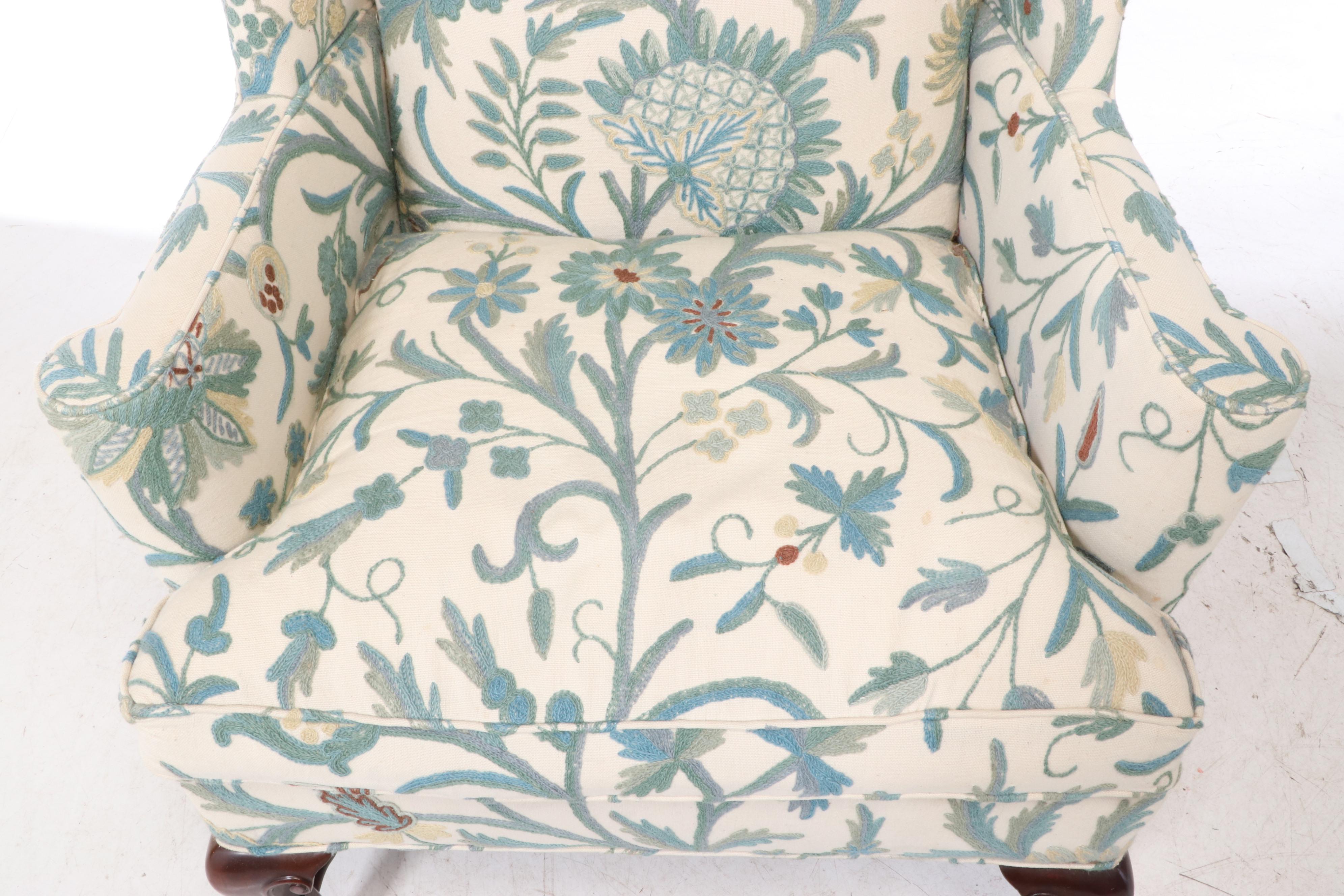 Southwood Reproductions George II Style Mahogany & Crewelwork Wingback Armchair