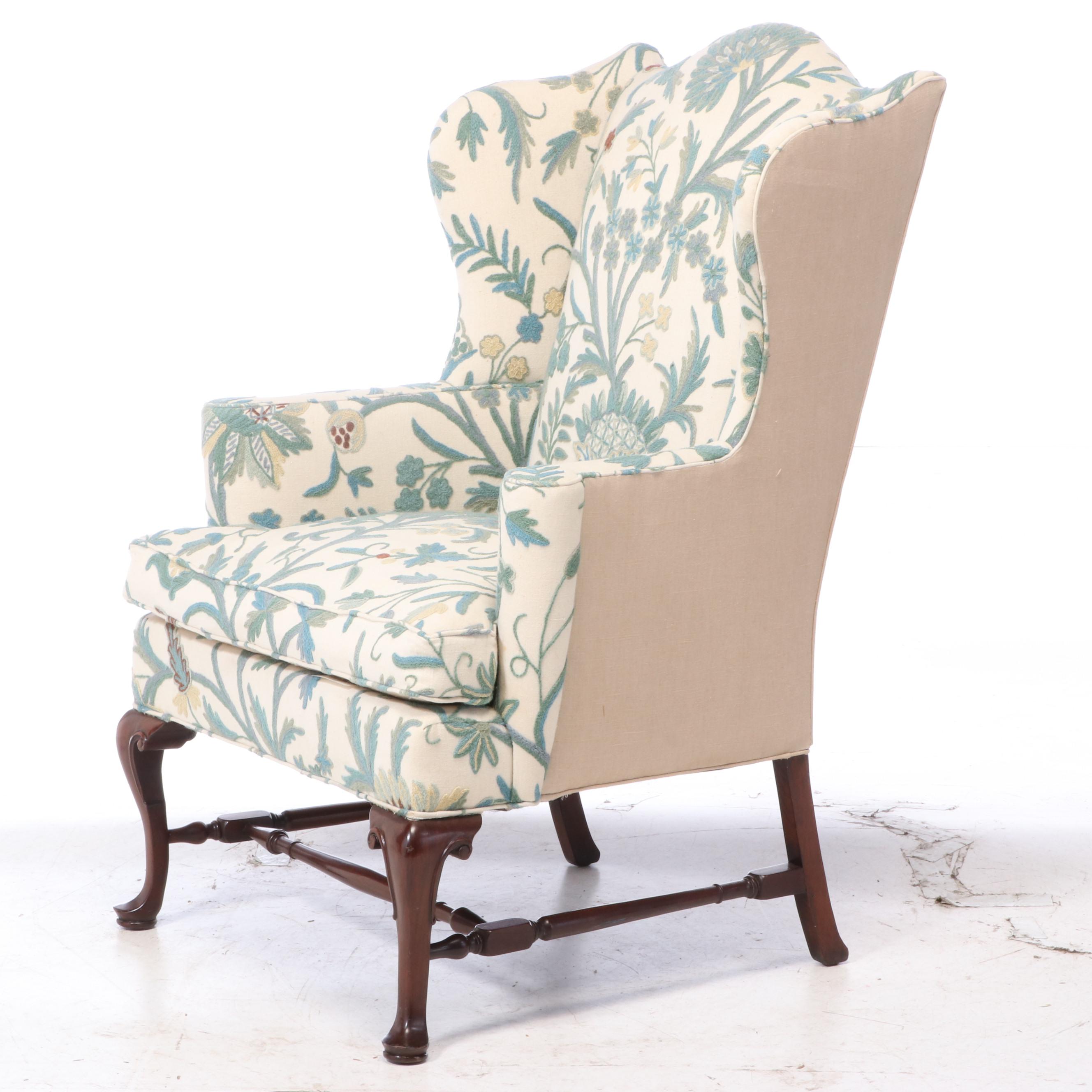 Southwood Reproductions George II Style Mahogany & Crewelwork Wingback Armchair