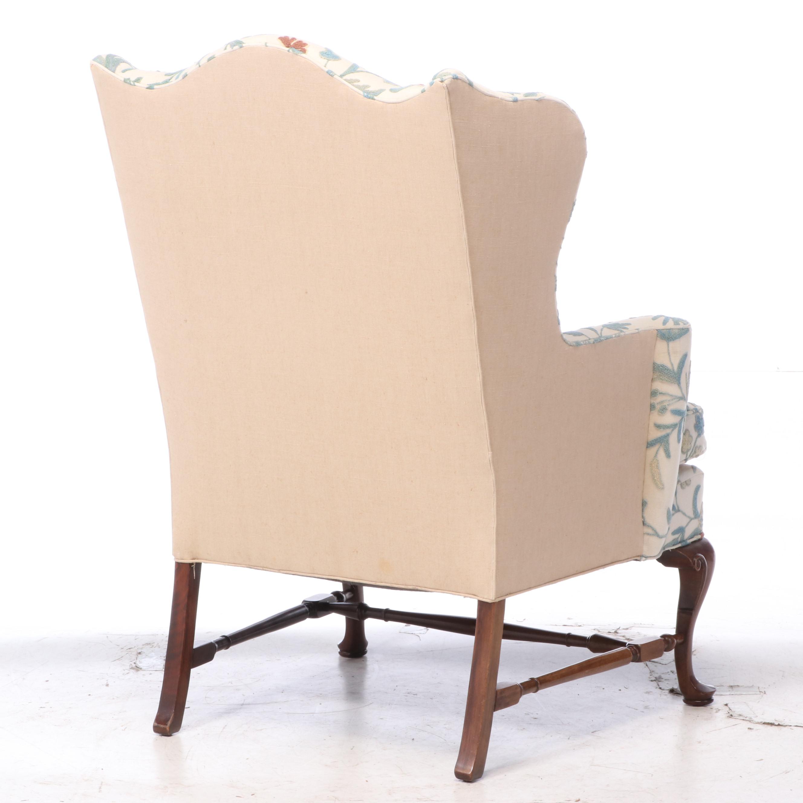 Southwood Reproductions George II Style Mahogany & Crewelwork Wingback Armchair