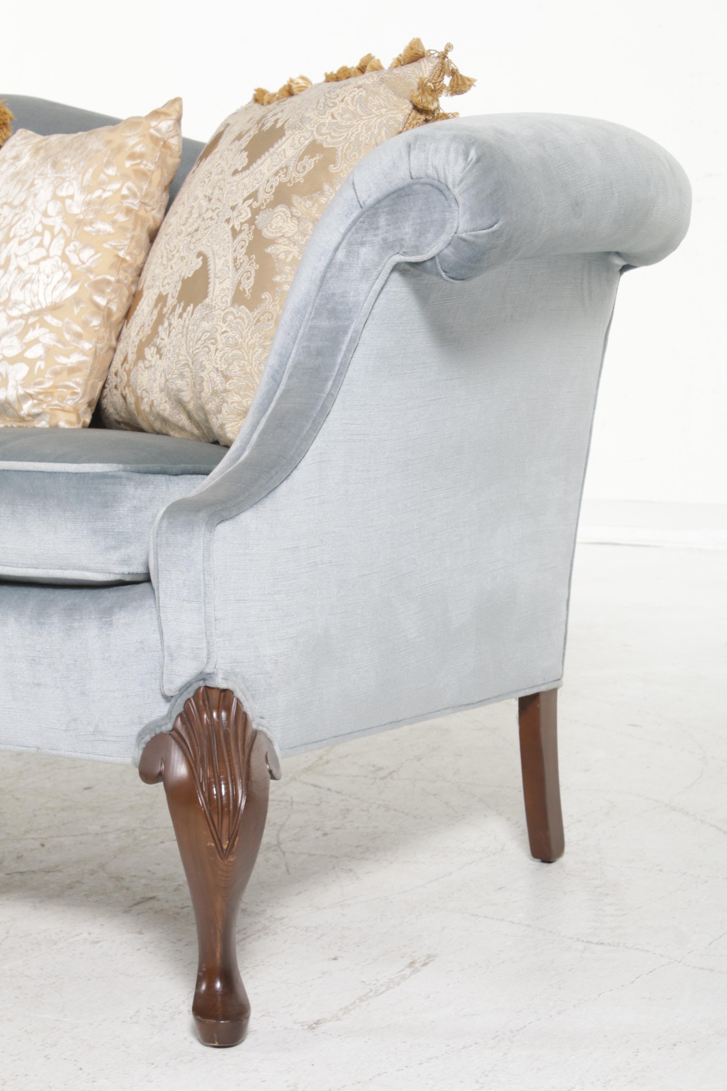 Key City Chippendale Style Camelback Sofa with Velvet Upholstery, Late 20th C.