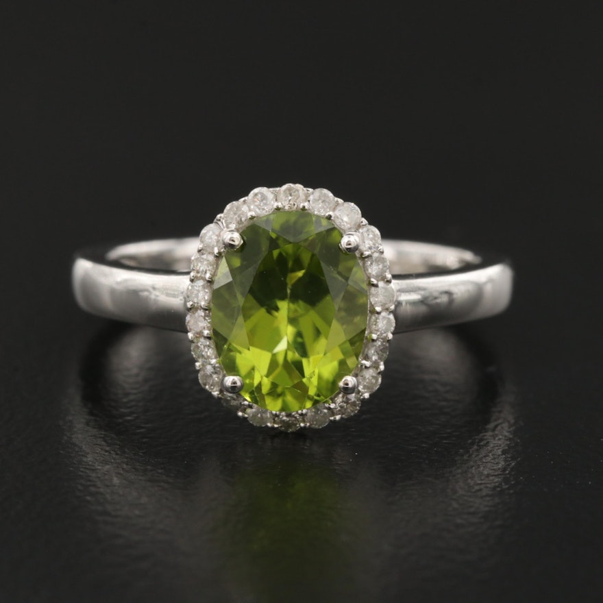 Sterling Peridot and Diamond Halo Ring