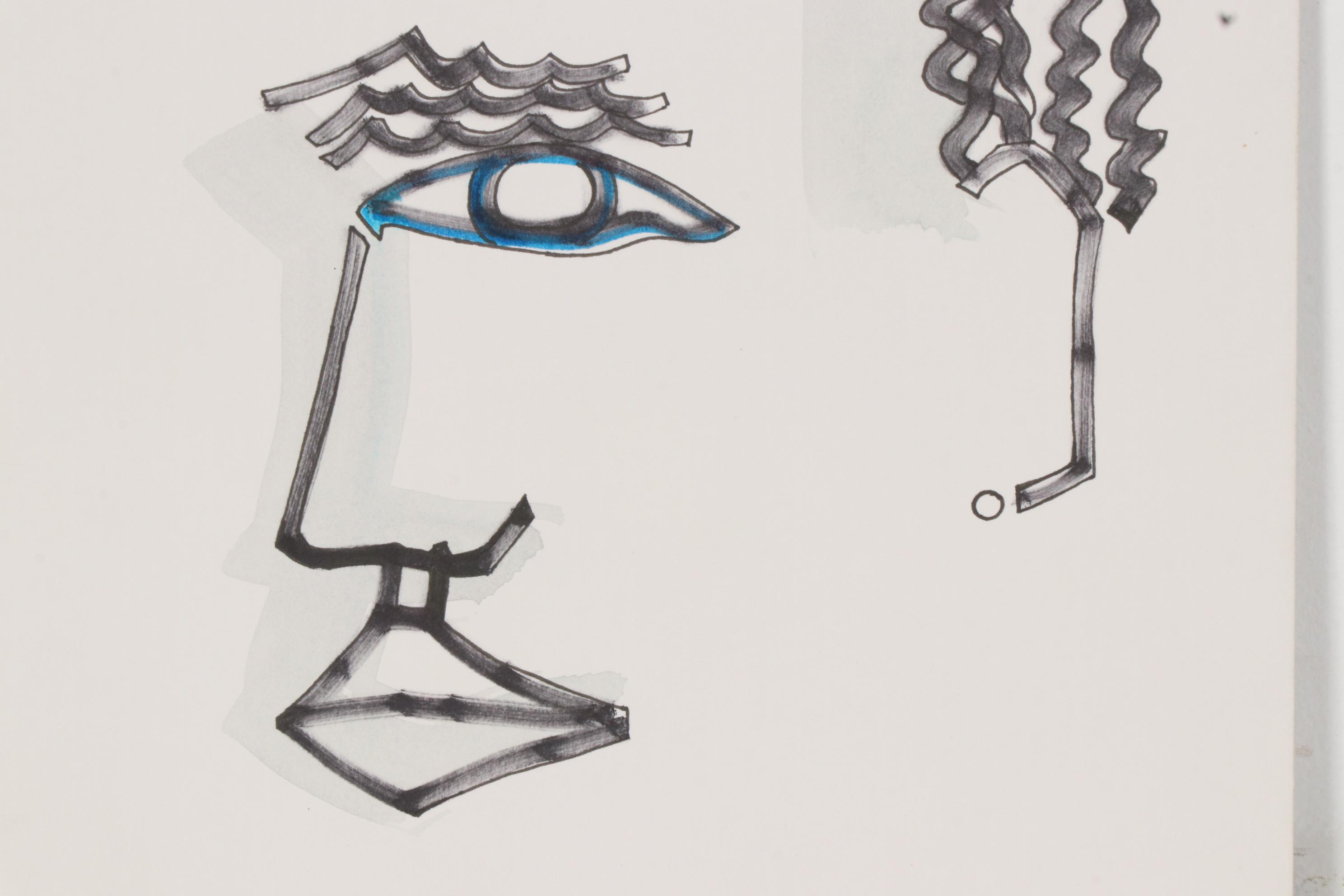 Benjamin Crumpler Mixed Media Drawing of Half-Face Portrait, 1988