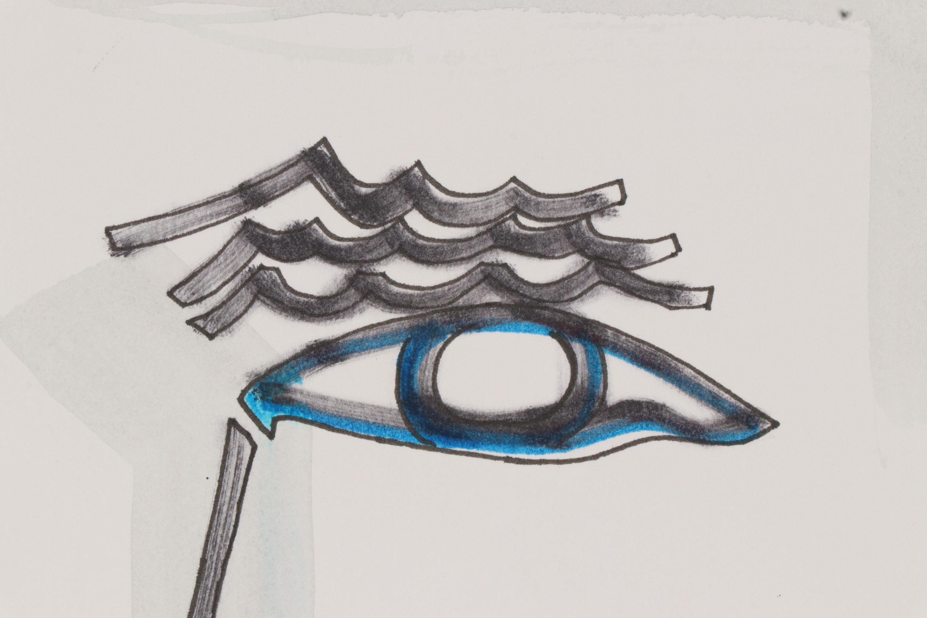 Benjamin Crumpler Mixed Media Drawing of Half-Face Portrait, 1988