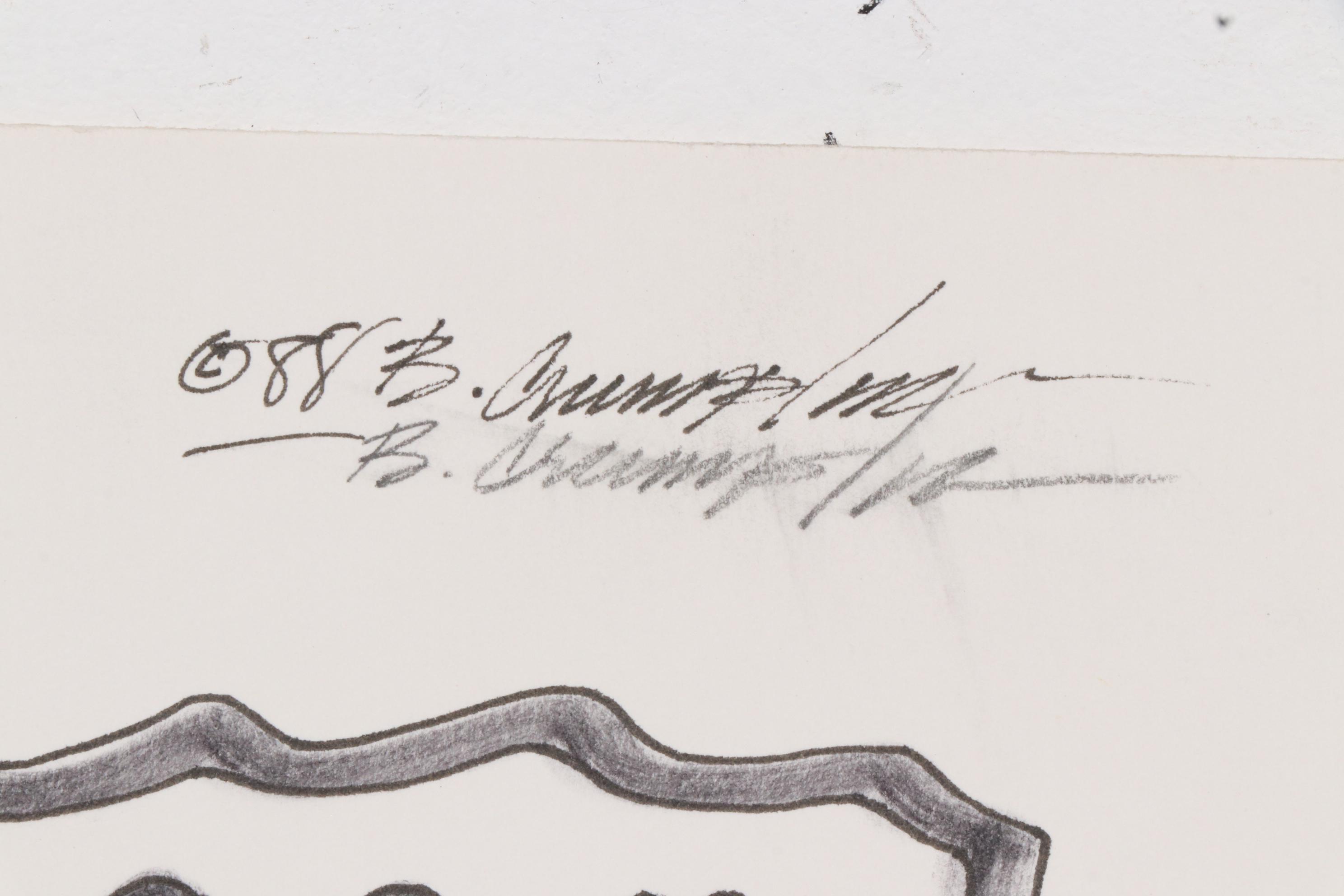 Benjamin Crumpler Mixed Media Drawing of Half-Face Portrait, 1988