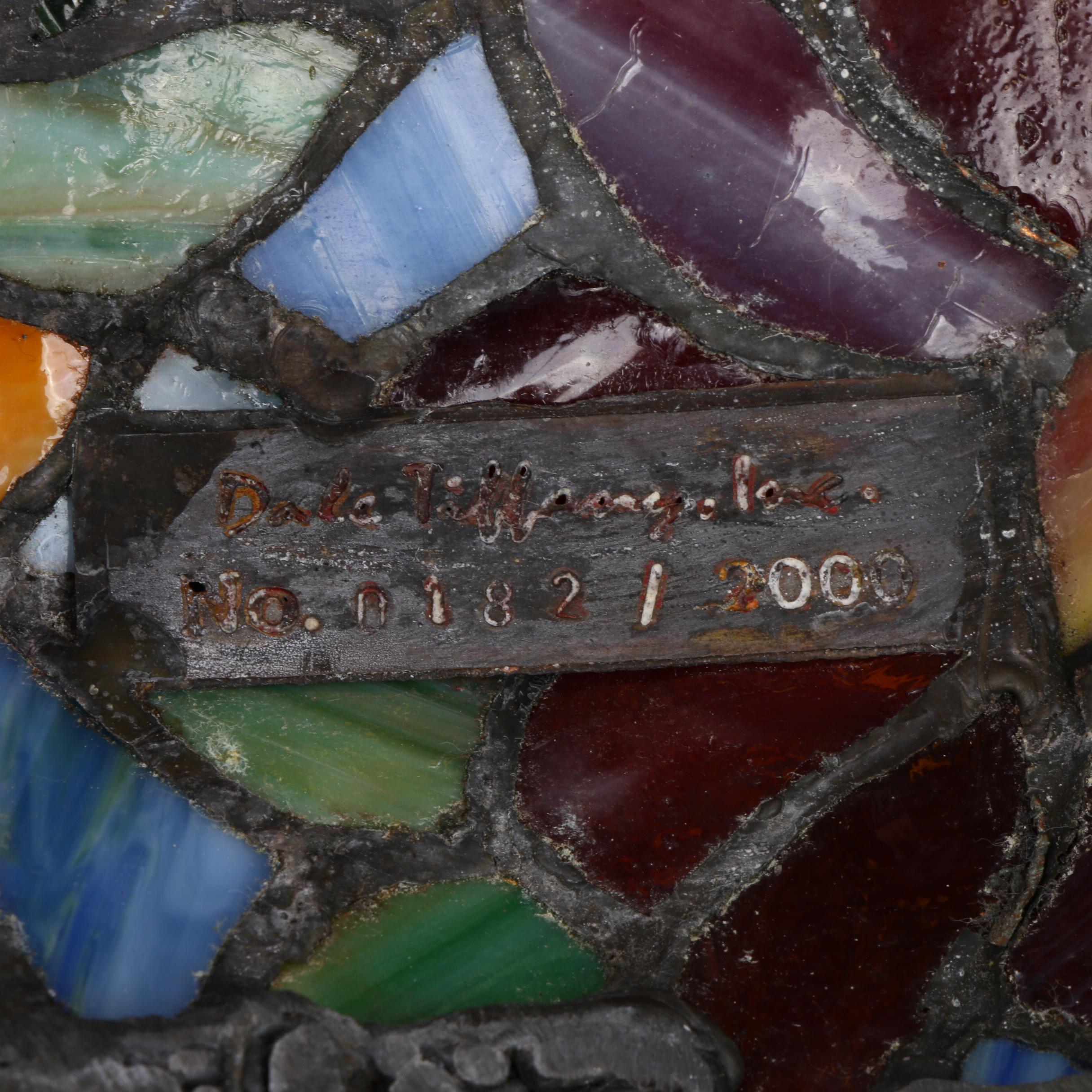 Tiffany Style Bronze and Slag Glass Lamp with Illuminated Bulbular Base