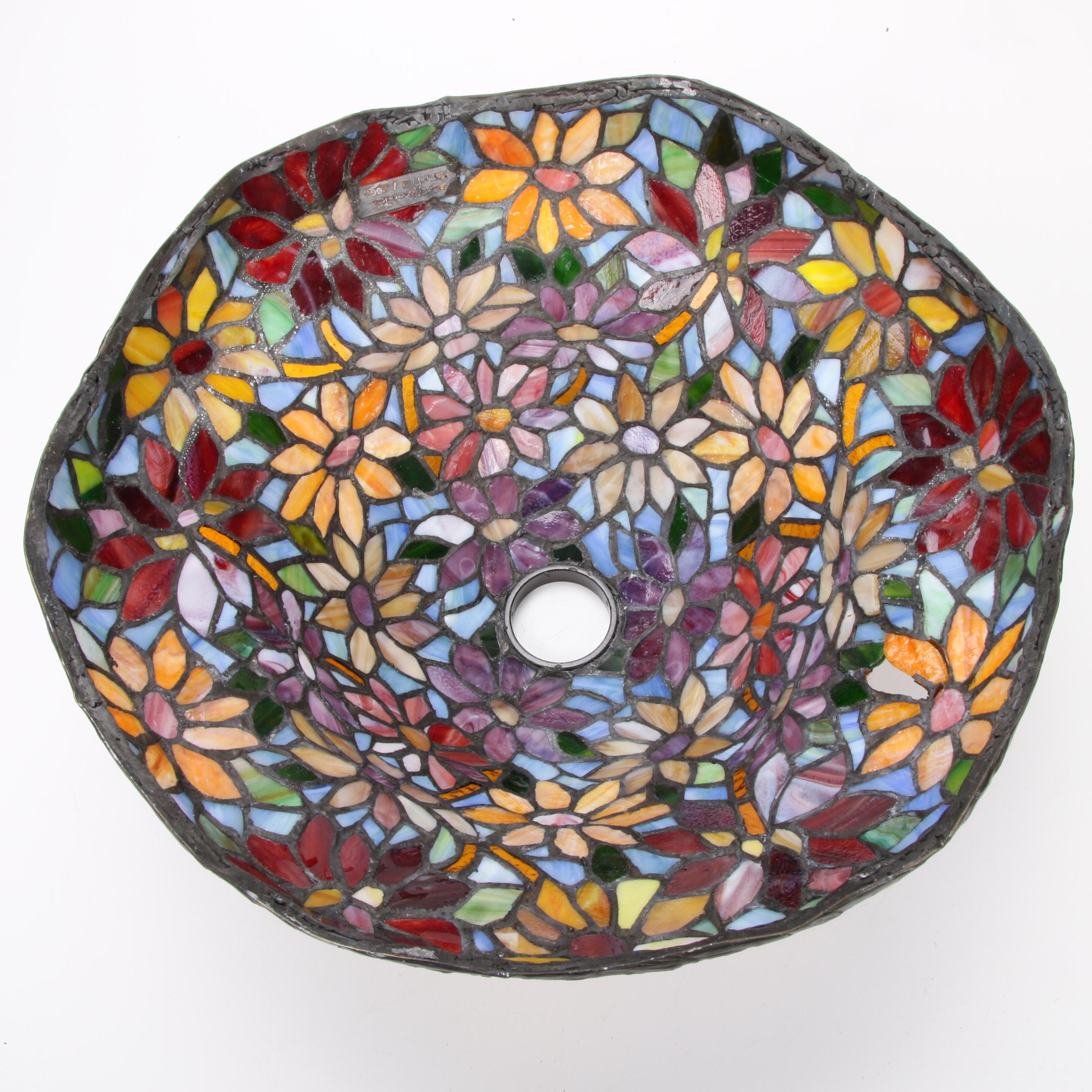 Tiffany Style Bronze and Slag Glass Lamp with Illuminated Bulbular Base