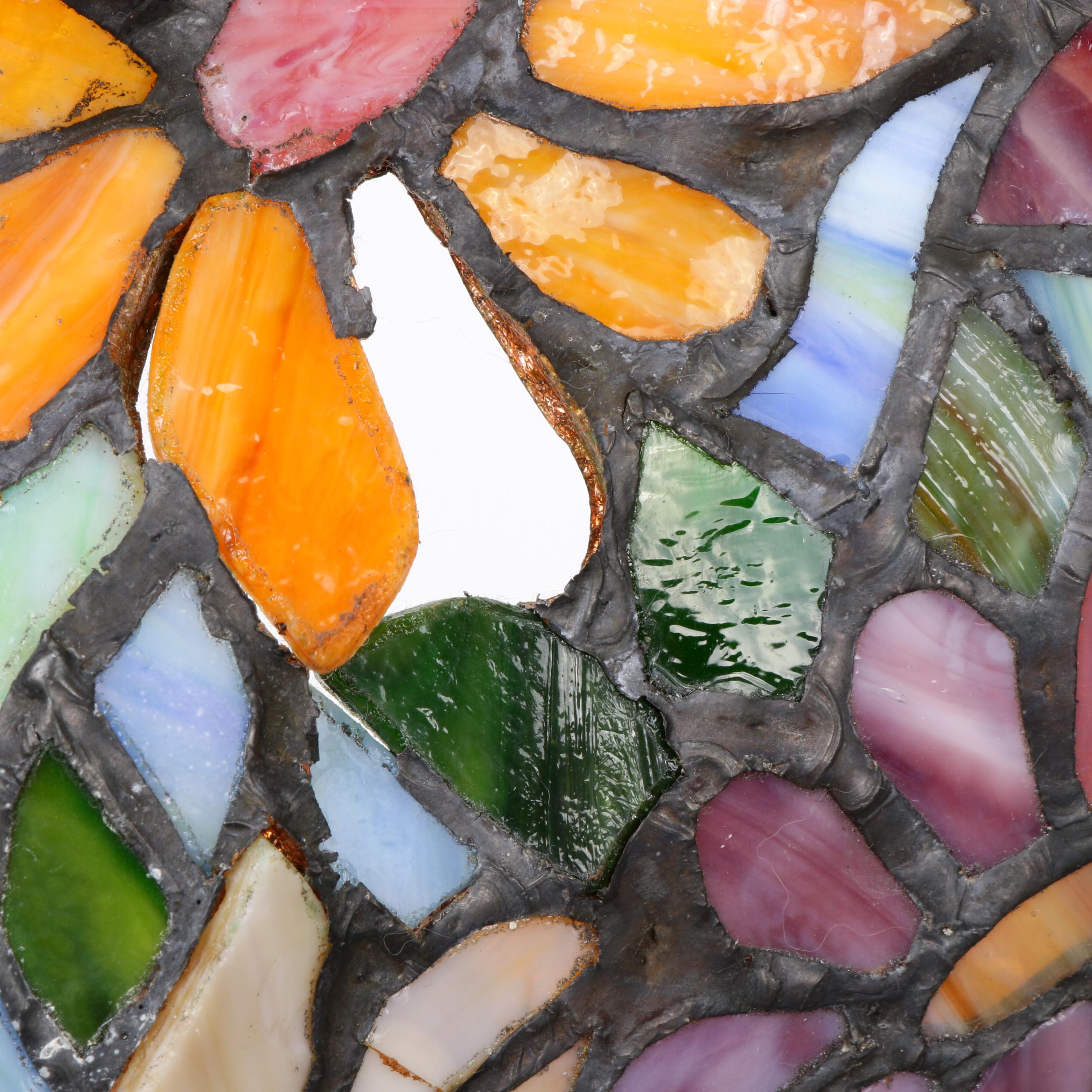 Tiffany Style Bronze and Slag Glass Lamp with Illuminated Bulbular Base