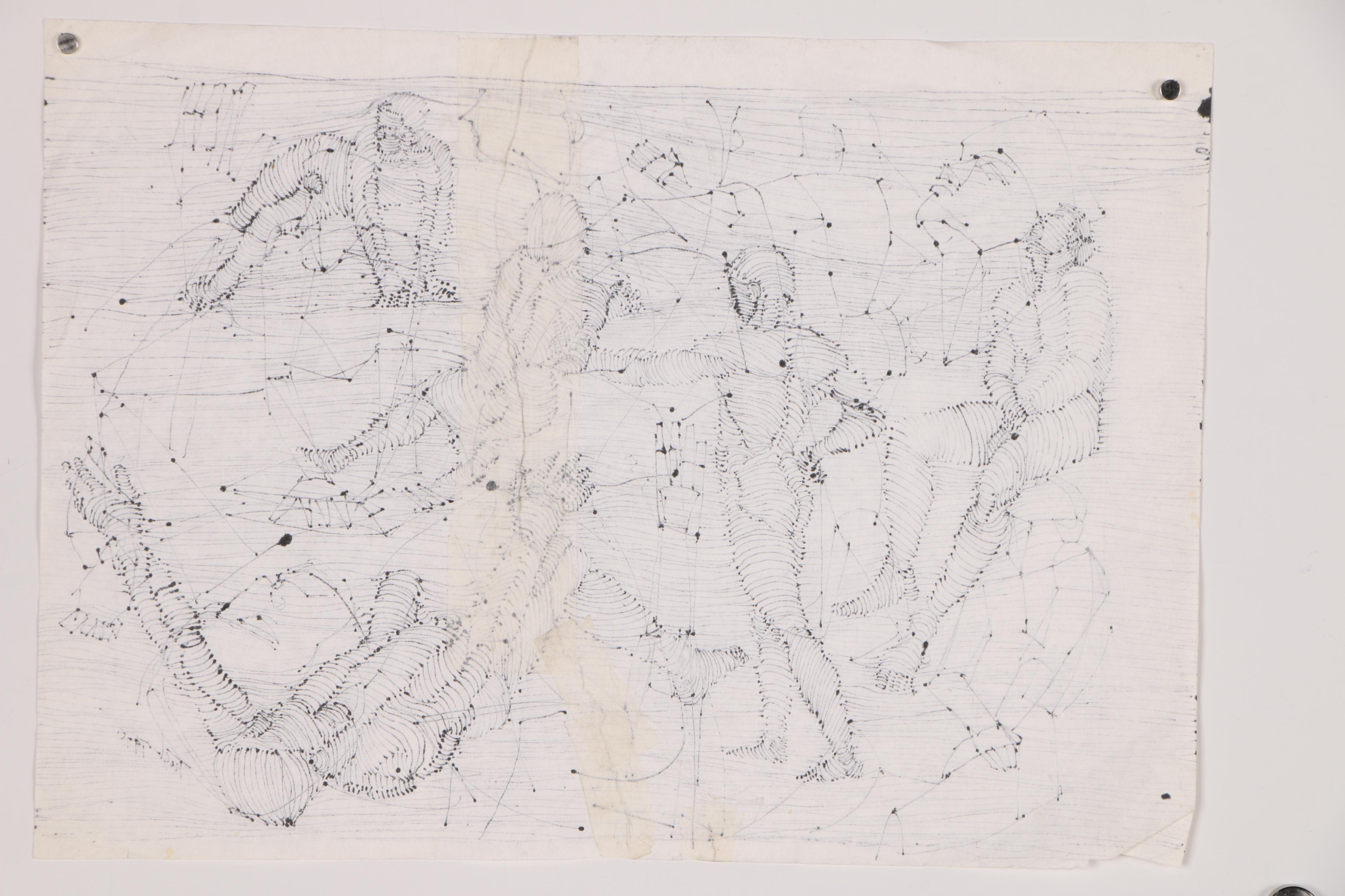 John Tuska Linear Ink Drawing of Figural Study, 1995