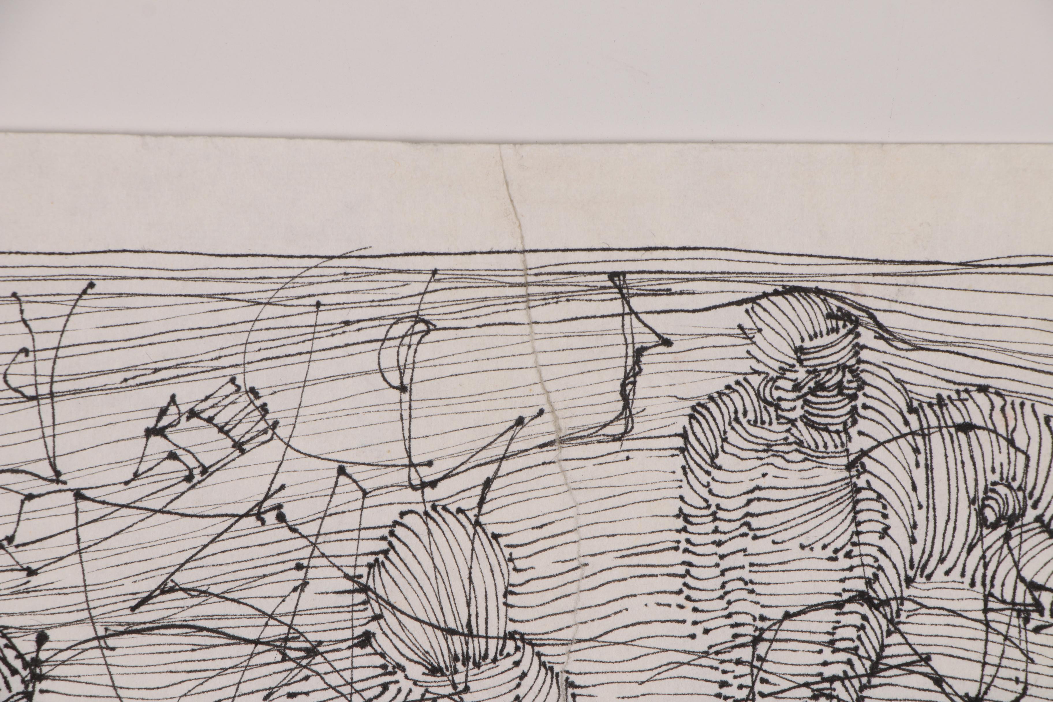 John Tuska Linear Ink Drawing of Figural Study, 1995