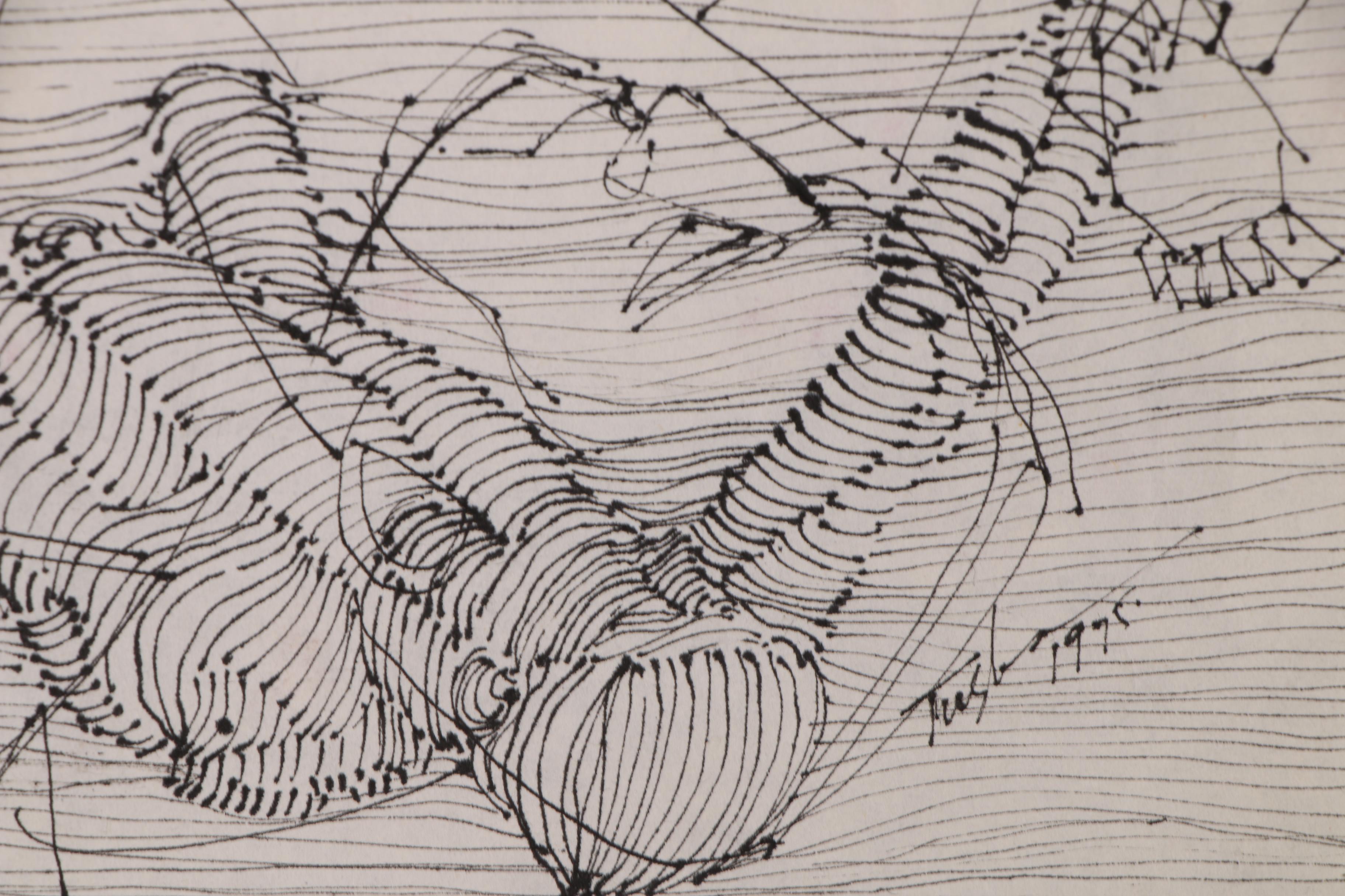 John Tuska Linear Ink Drawing of Figural Study, 1995