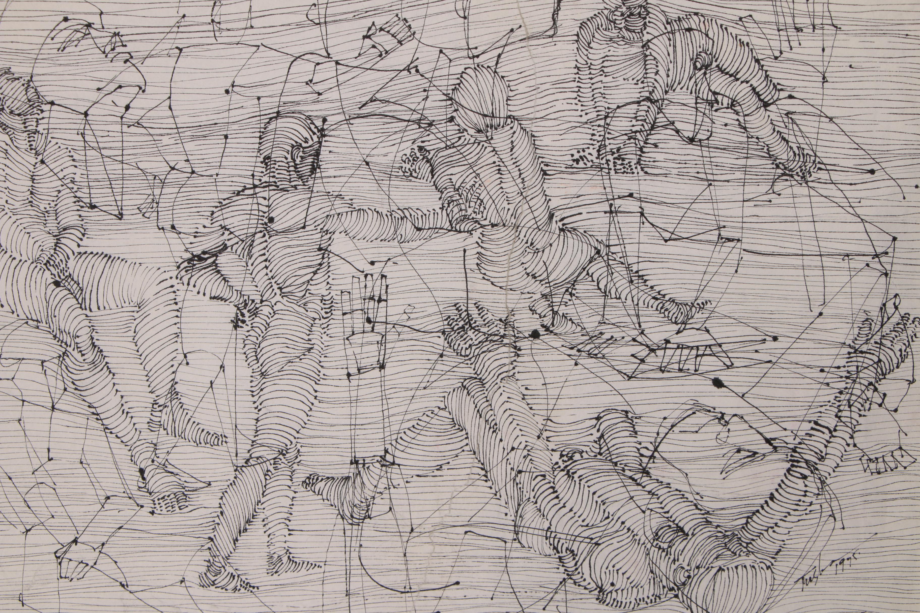 John Tuska Linear Ink Drawing of Figural Study, 1995