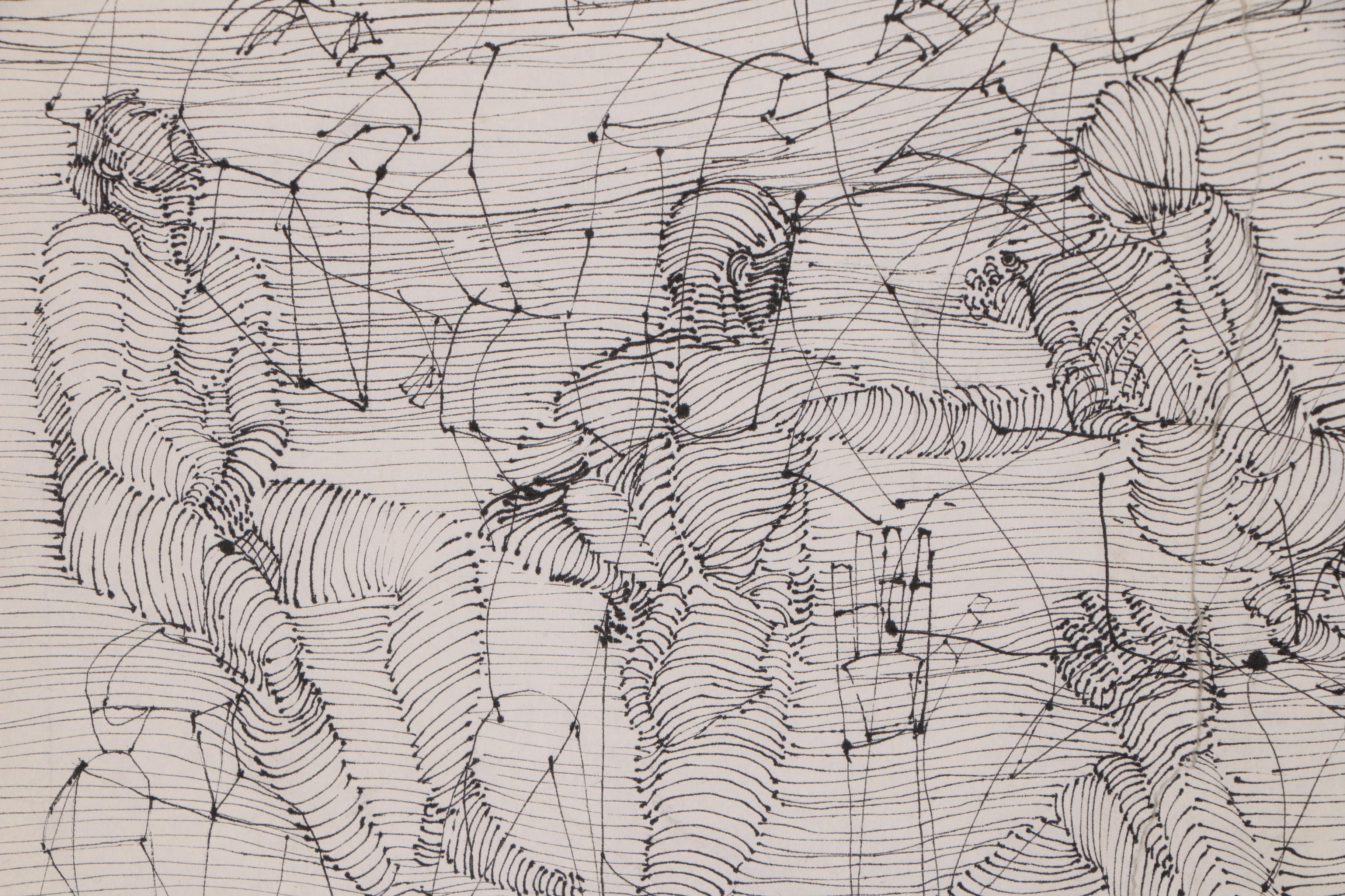 John Tuska Linear Ink Drawing of Figural Study, 1995