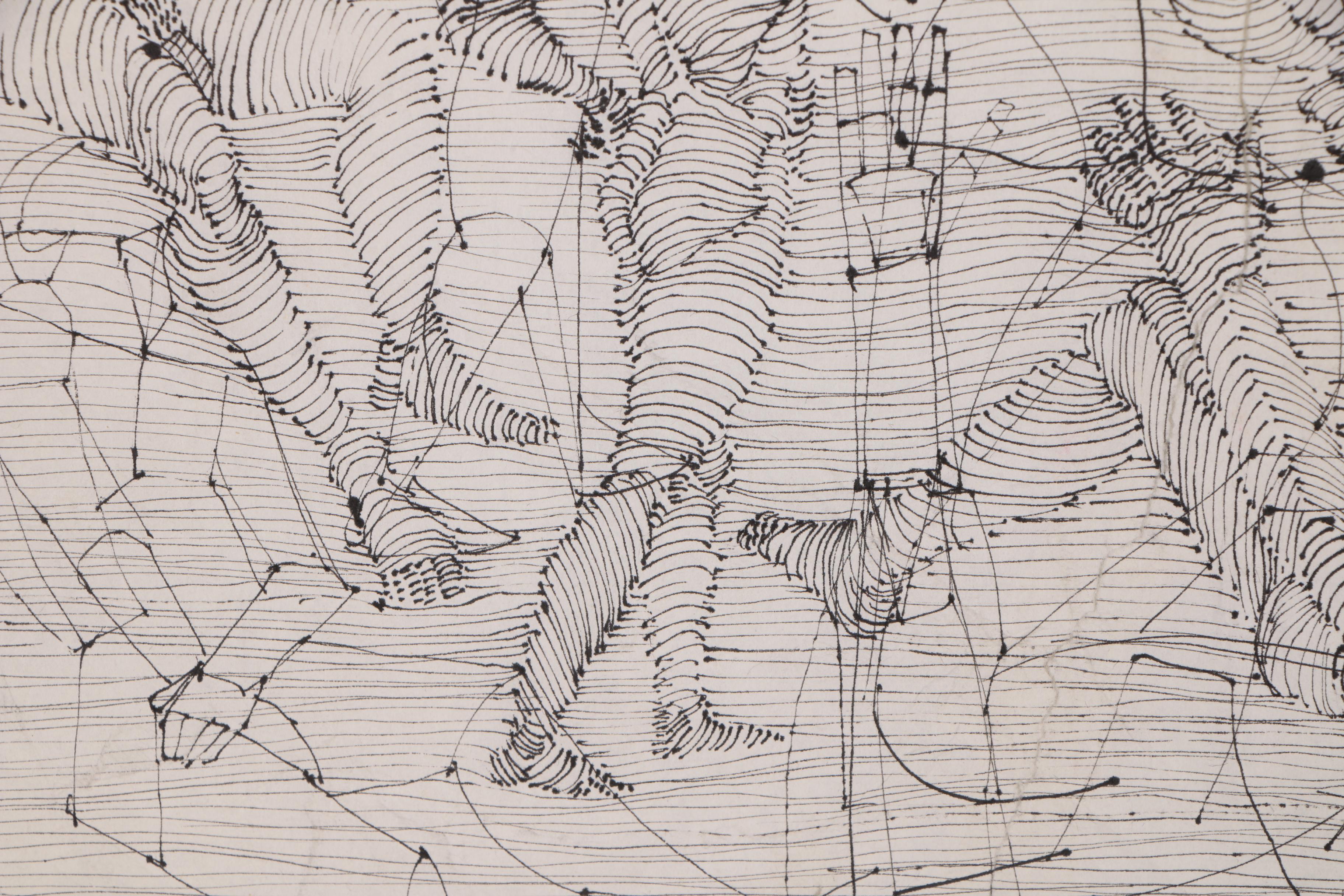 John Tuska Linear Ink Drawing of Figural Study, 1995