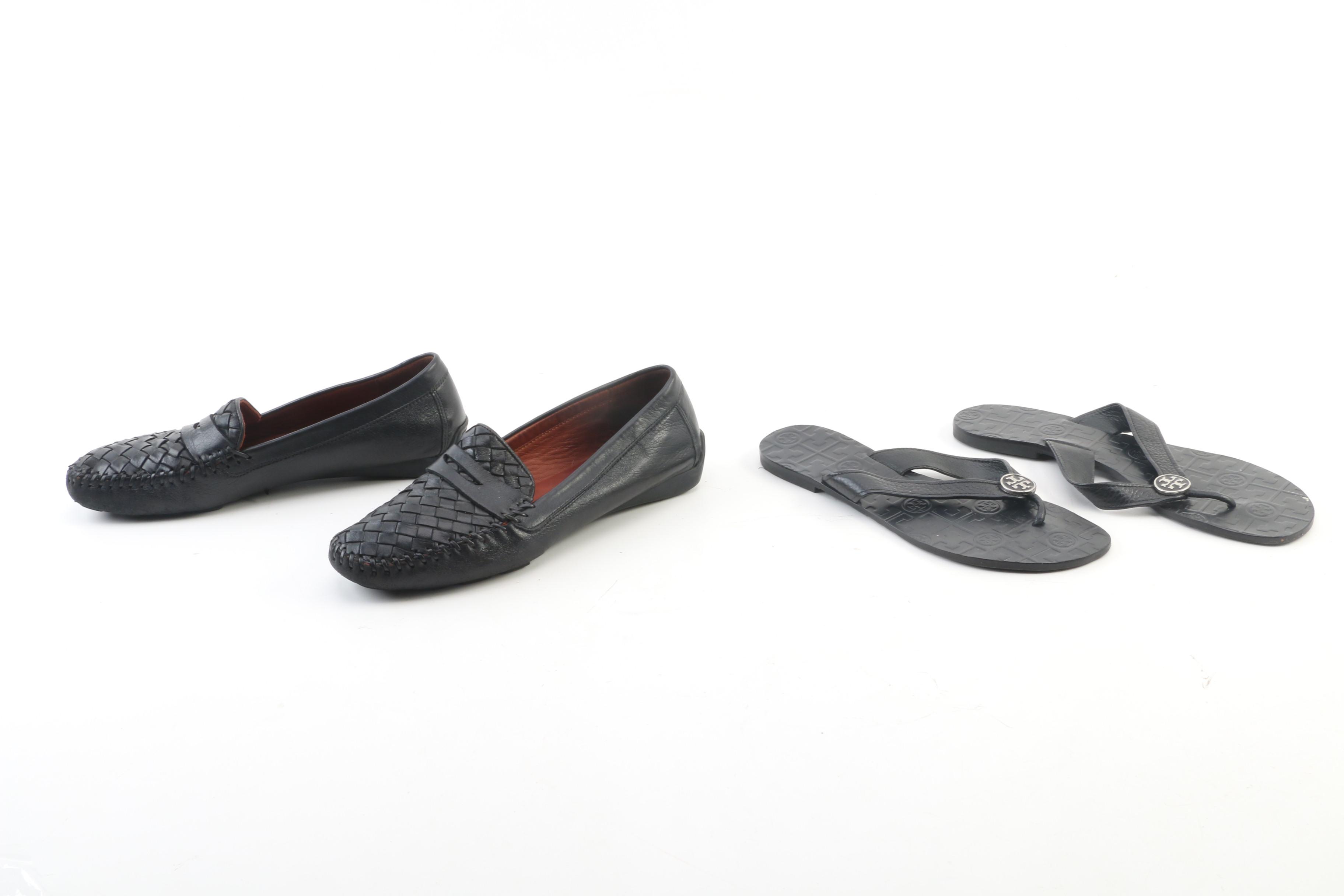 Tory Burch and Robert Zur Black Leather Flip-Flops and Loafers
