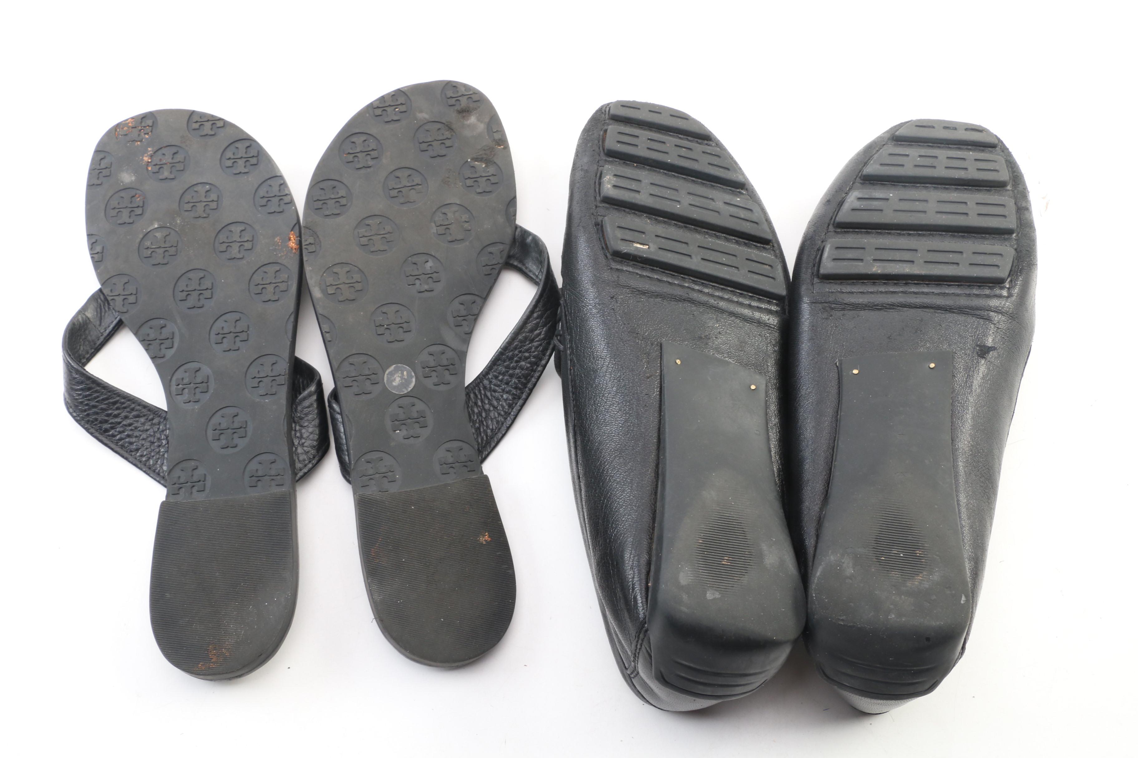Tory Burch and Robert Zur Black Leather Flip-Flops and Loafers