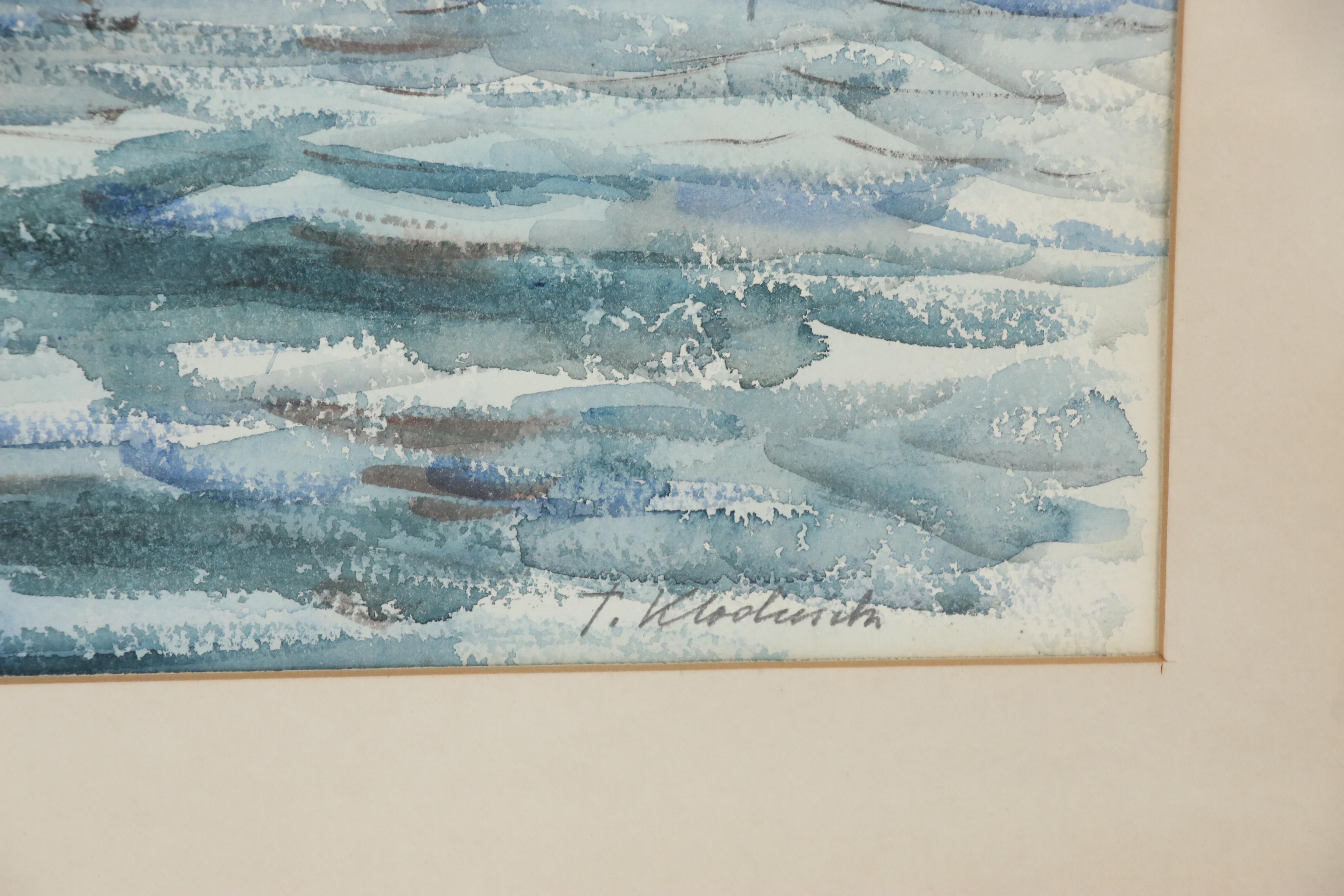 Taddeus Klodnicki Harbor Scene Watercolor Painting, Mid-Late 20th Century