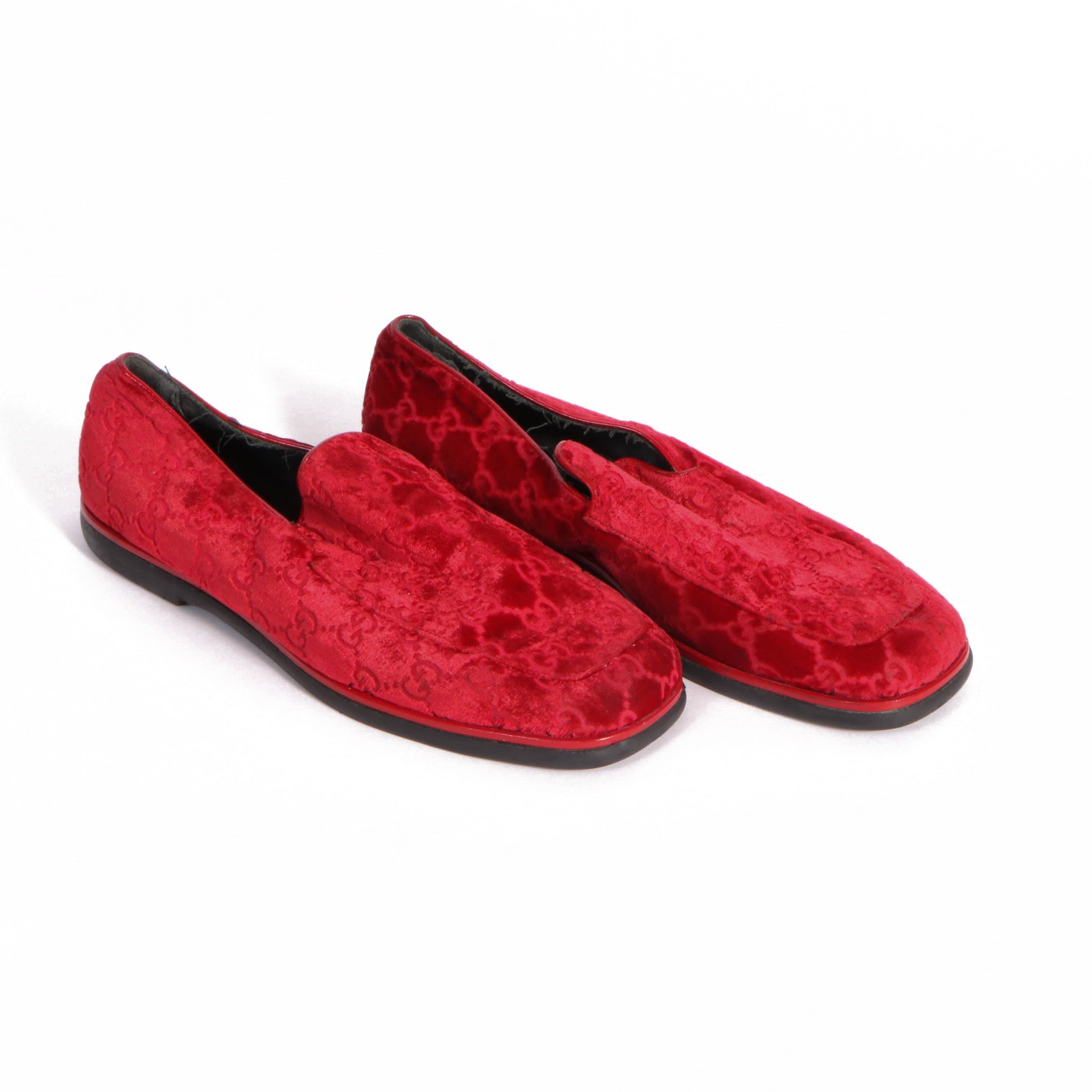 Gucci Red Guccissima Velvet Loafers