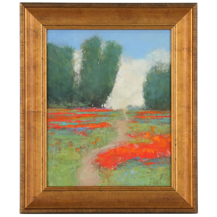 SJ Studios Landscape Oil Painting “Poppy Field”, 21st Century