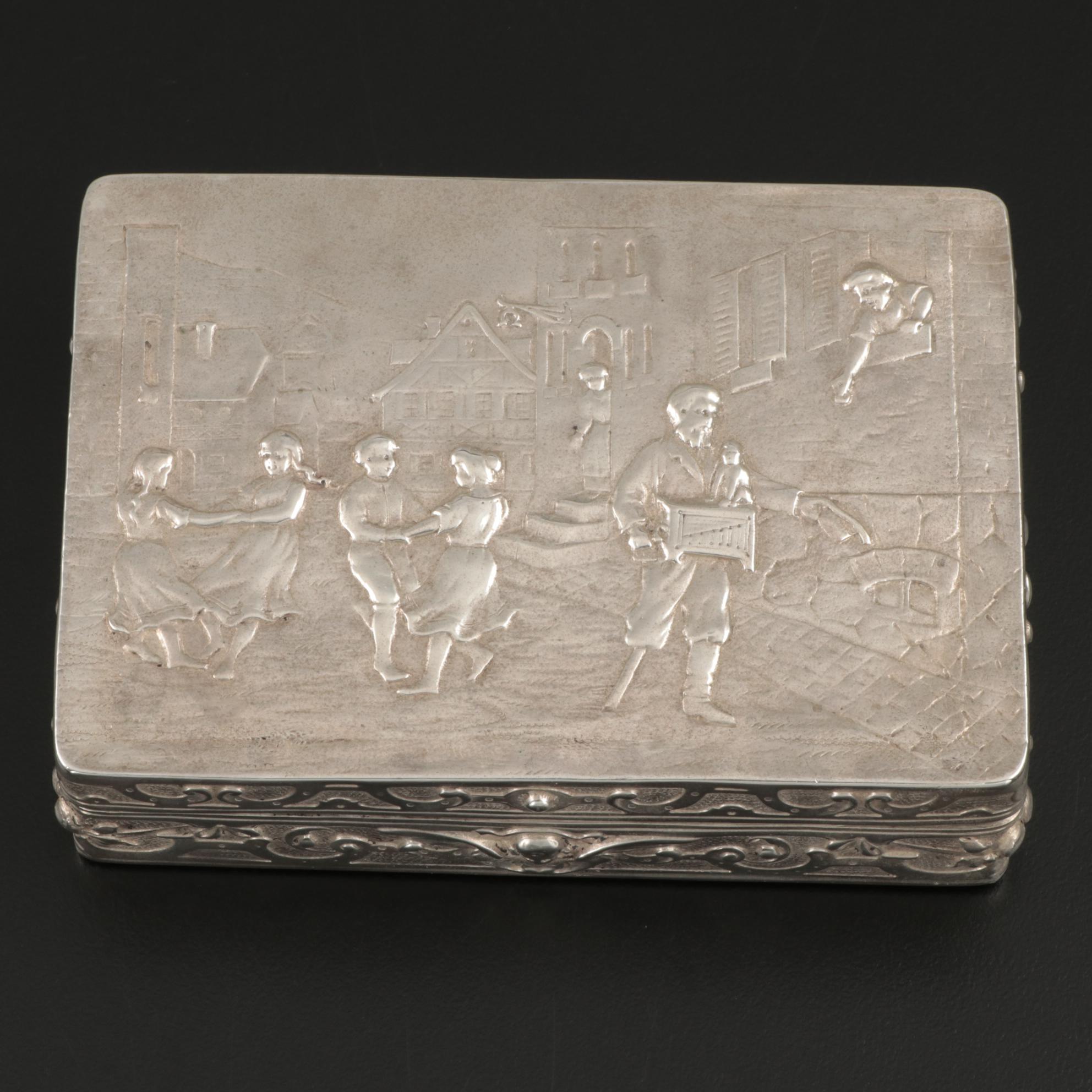 Friedrich Reusswig of Hanau, Germany 800 Silver Repoussé Hinged Box