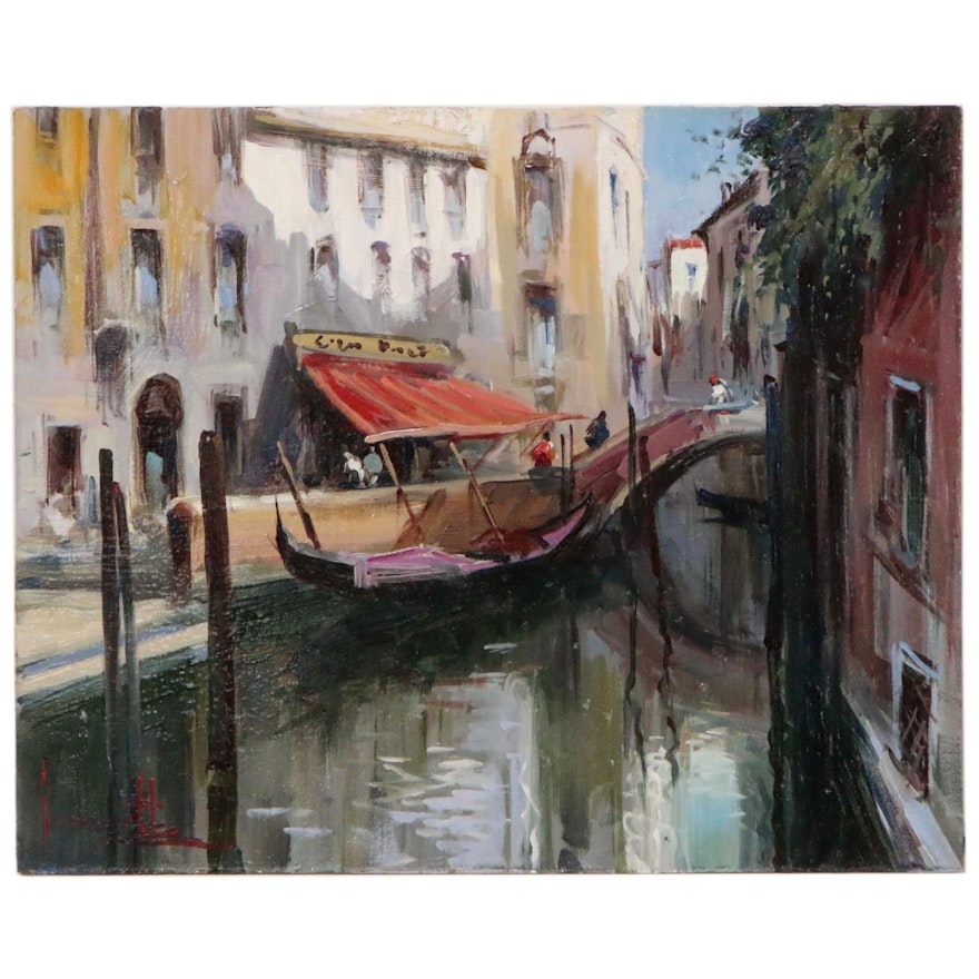 Claudio Simonetti Oil Painting "Cafe in Venice"