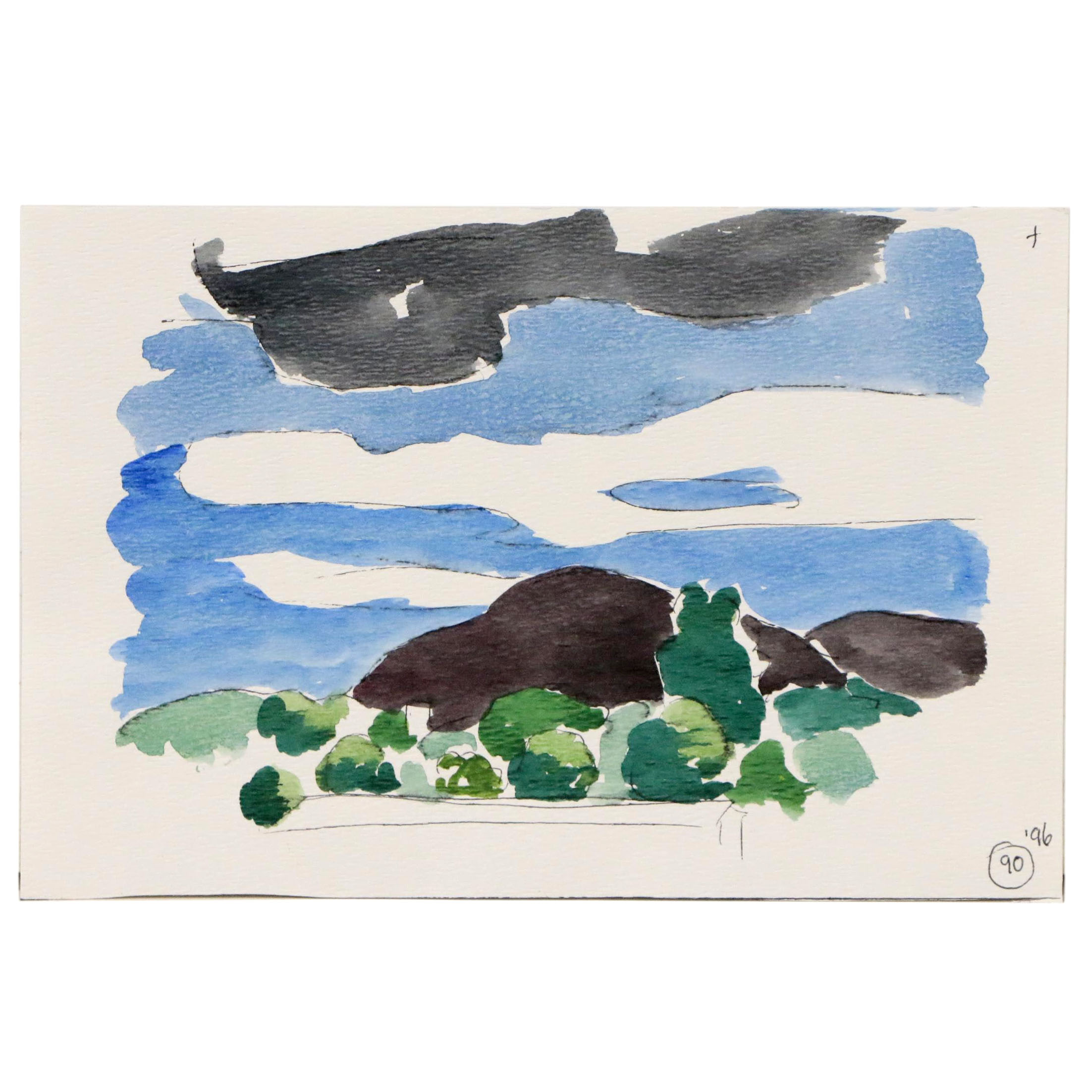 Robert Herrmann Harbor Scene Watercolor Painting, 1995