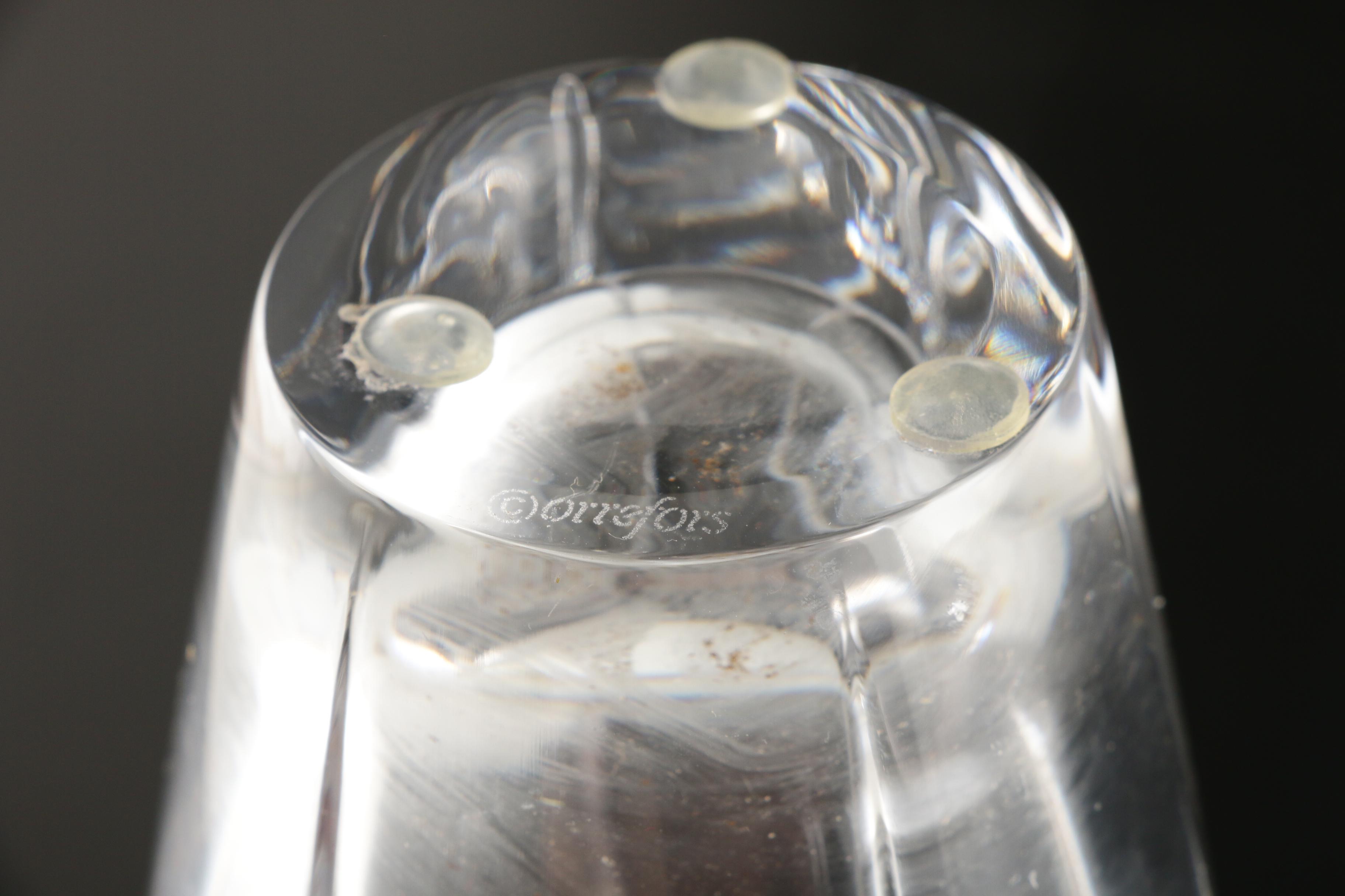 Orrefors "Arctic" Crystal Vase, "Lotus Violet" Candle Holders and Lenox Egg