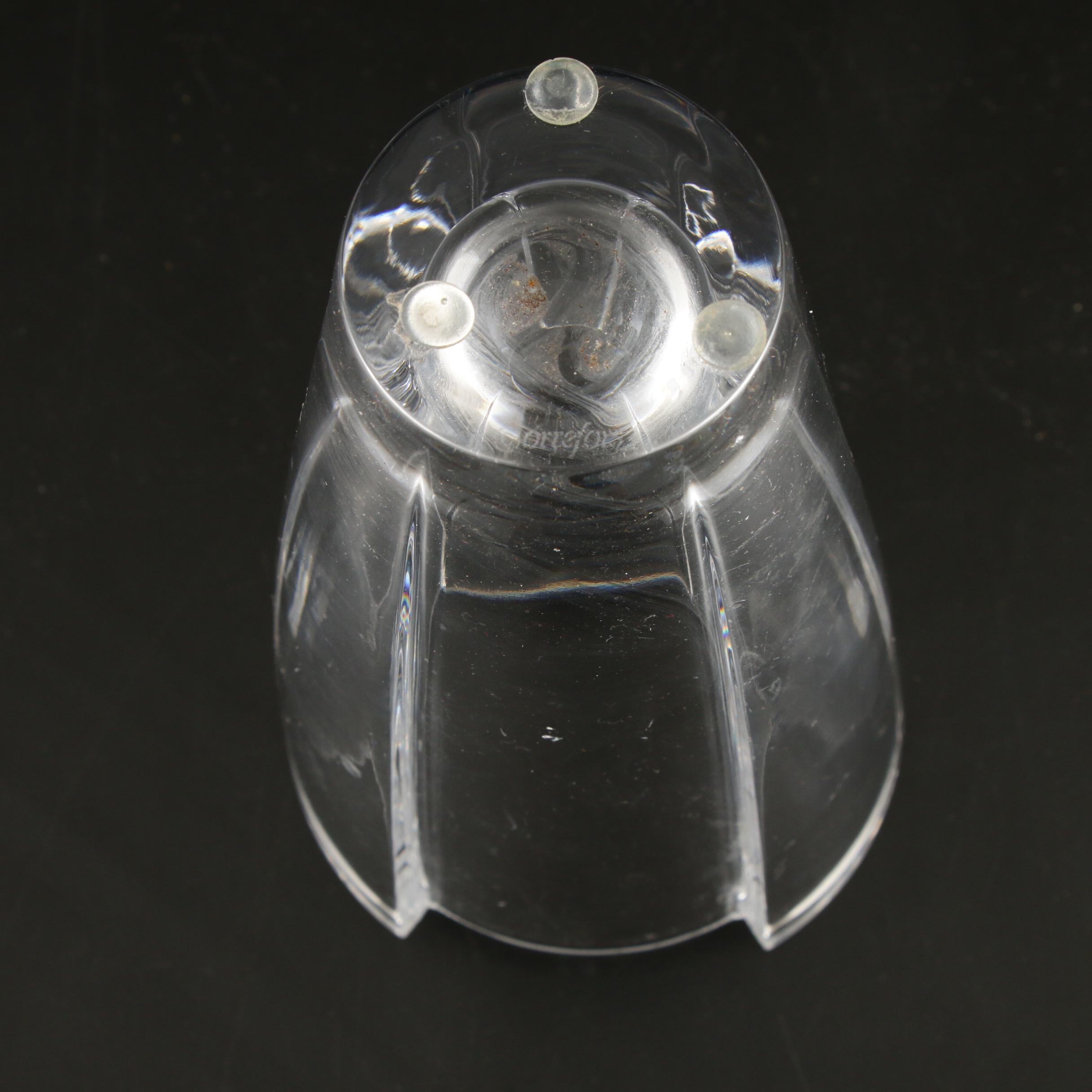 Orrefors "Arctic" Crystal Vase, "Lotus Violet" Candle Holders and Lenox Egg