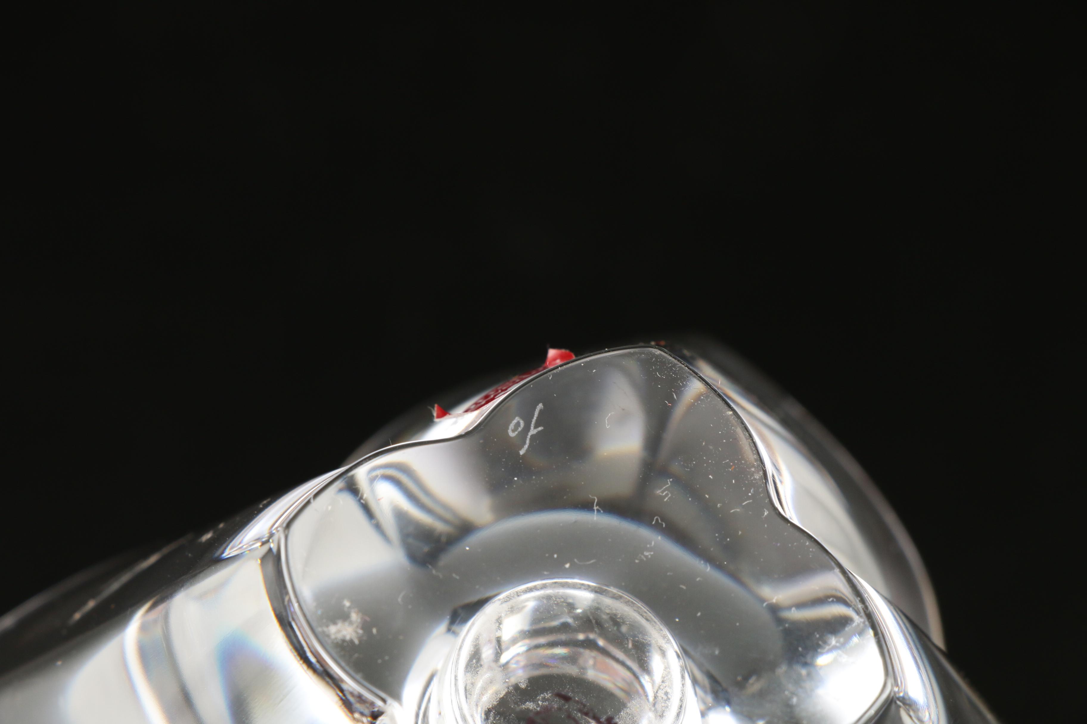 Orrefors "Arctic" Crystal Vase, "Lotus Violet" Candle Holders and Lenox Egg