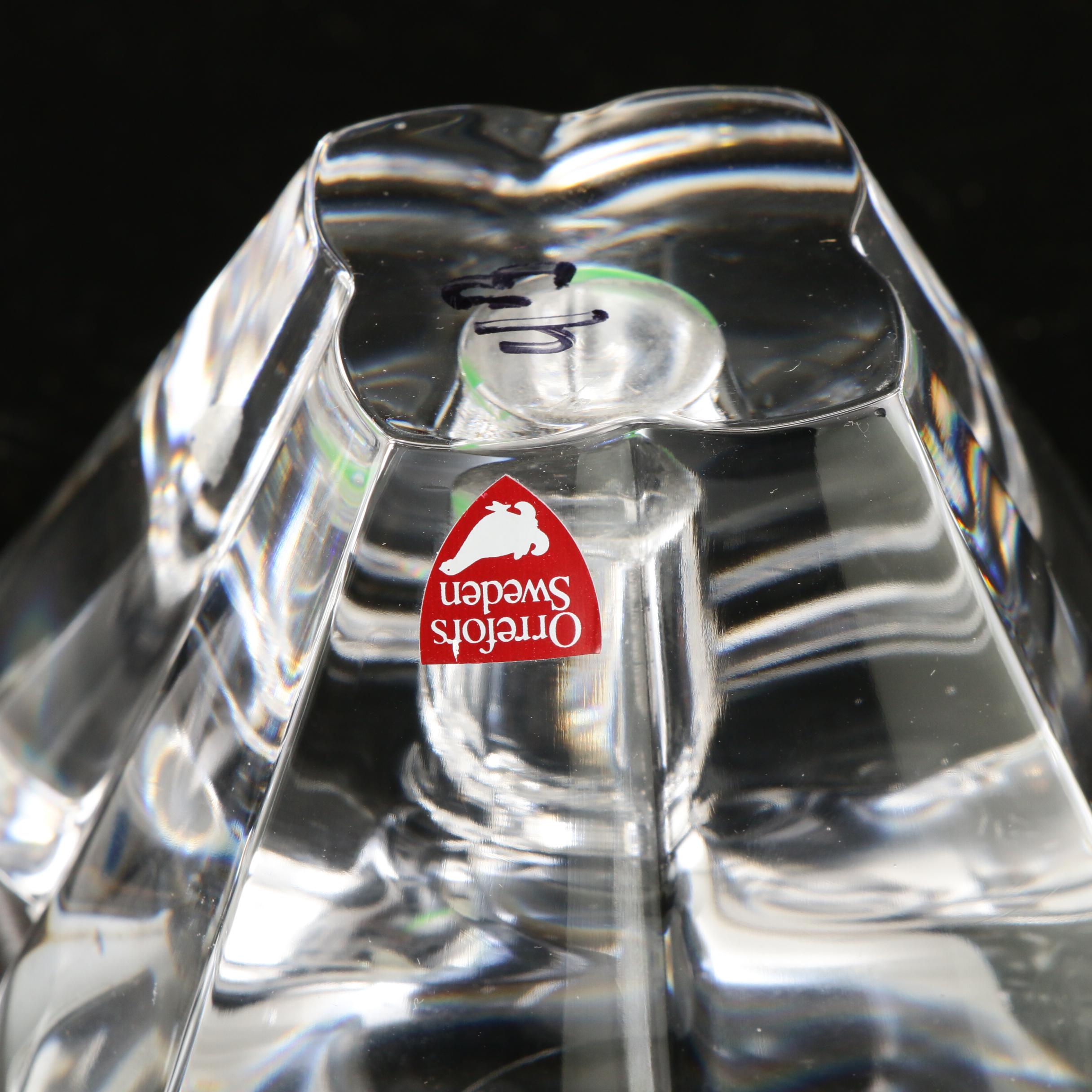 Orrefors "Arctic" Crystal Vase, "Lotus Violet" Candle Holders and Lenox Egg