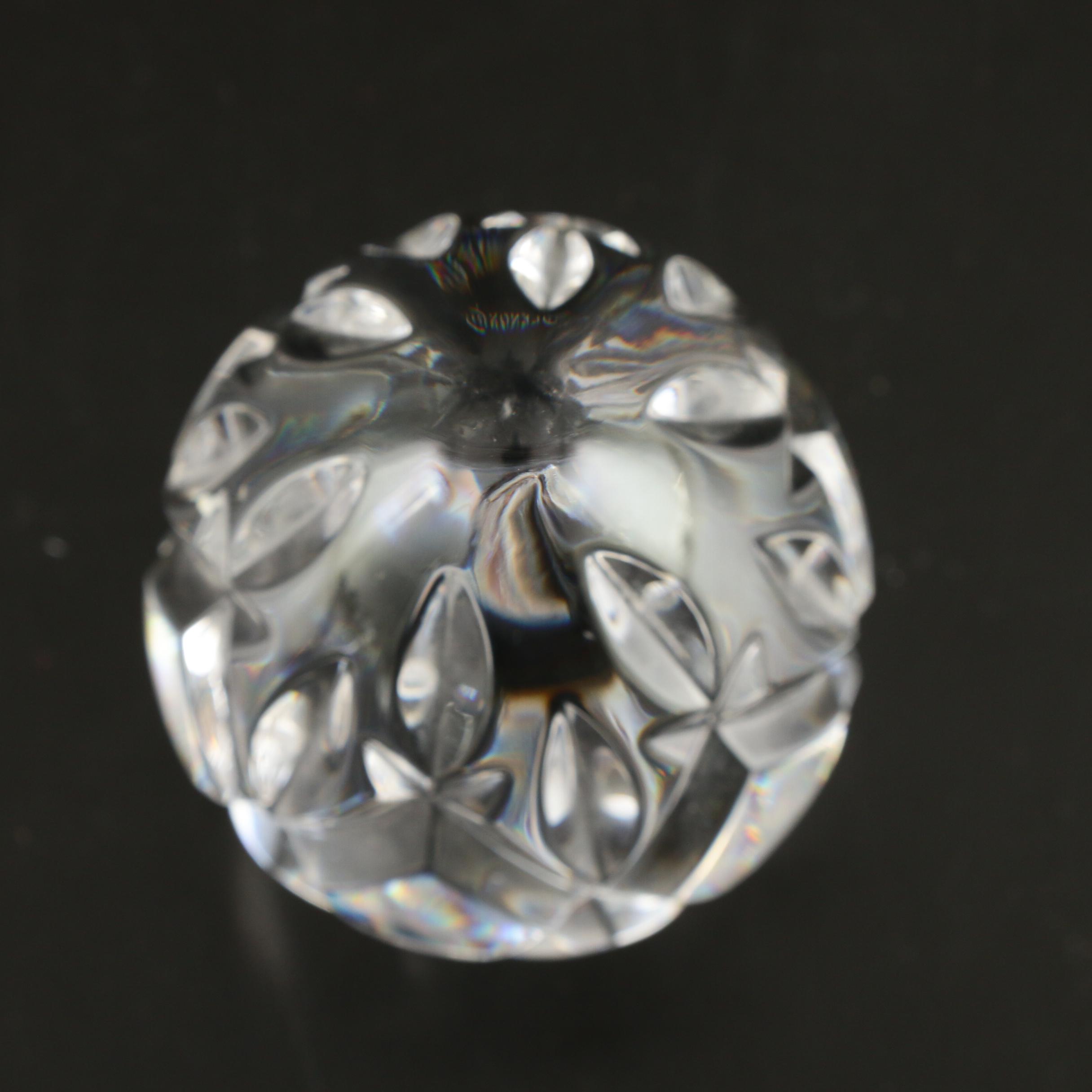 Orrefors "Arctic" Crystal Vase, "Lotus Violet" Candle Holders and Lenox Egg