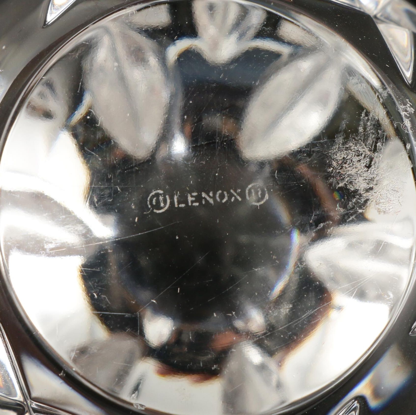 Orrefors "Arctic" Crystal Vase, "Lotus Violet" Candle Holders and Lenox Egg