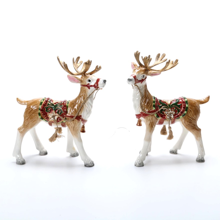 Fitz and Floyd "Christmas Tidings" Ceramic Reindeer Figurines