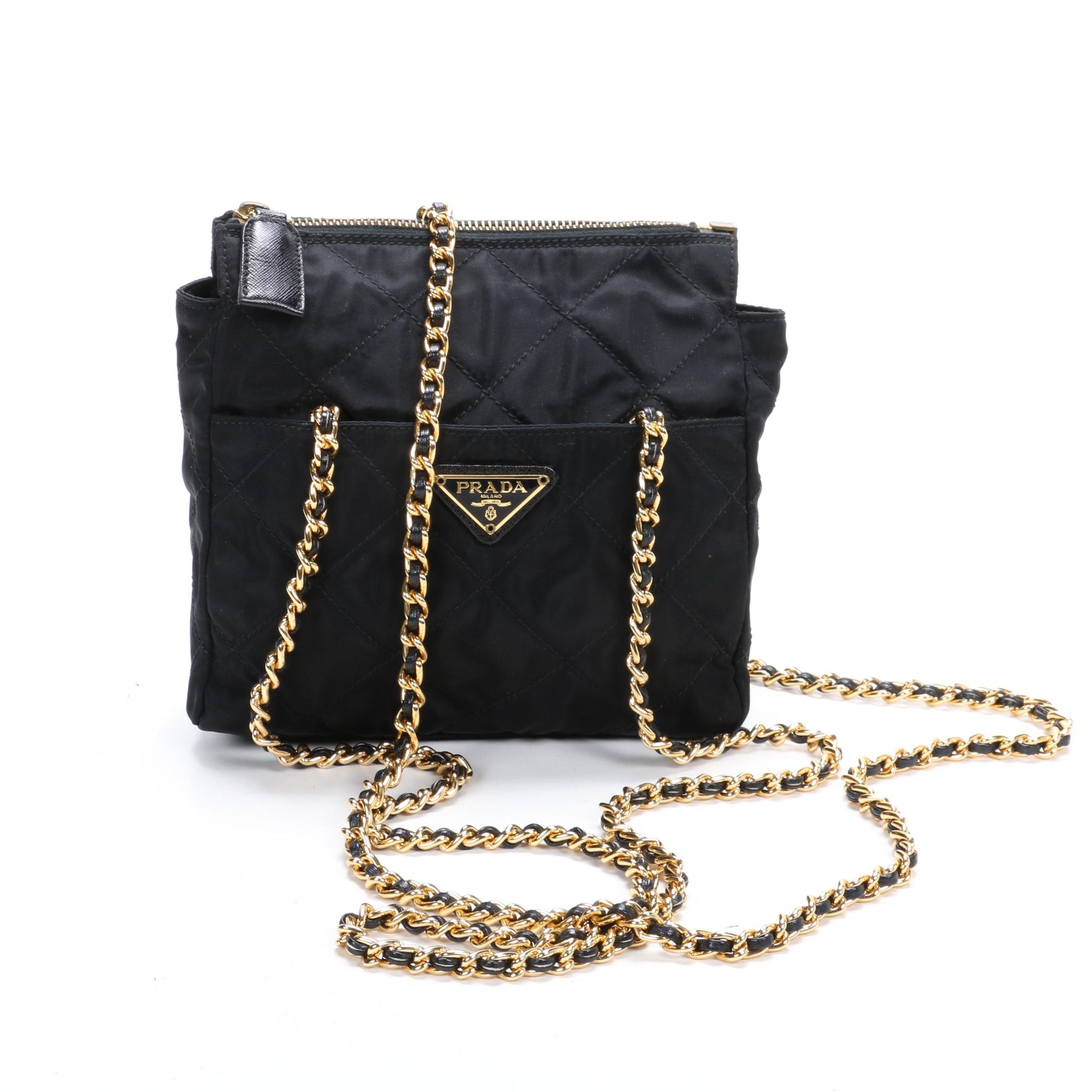 Prada Chain Strap Shoulder Bag in Black Tessuto Nylon